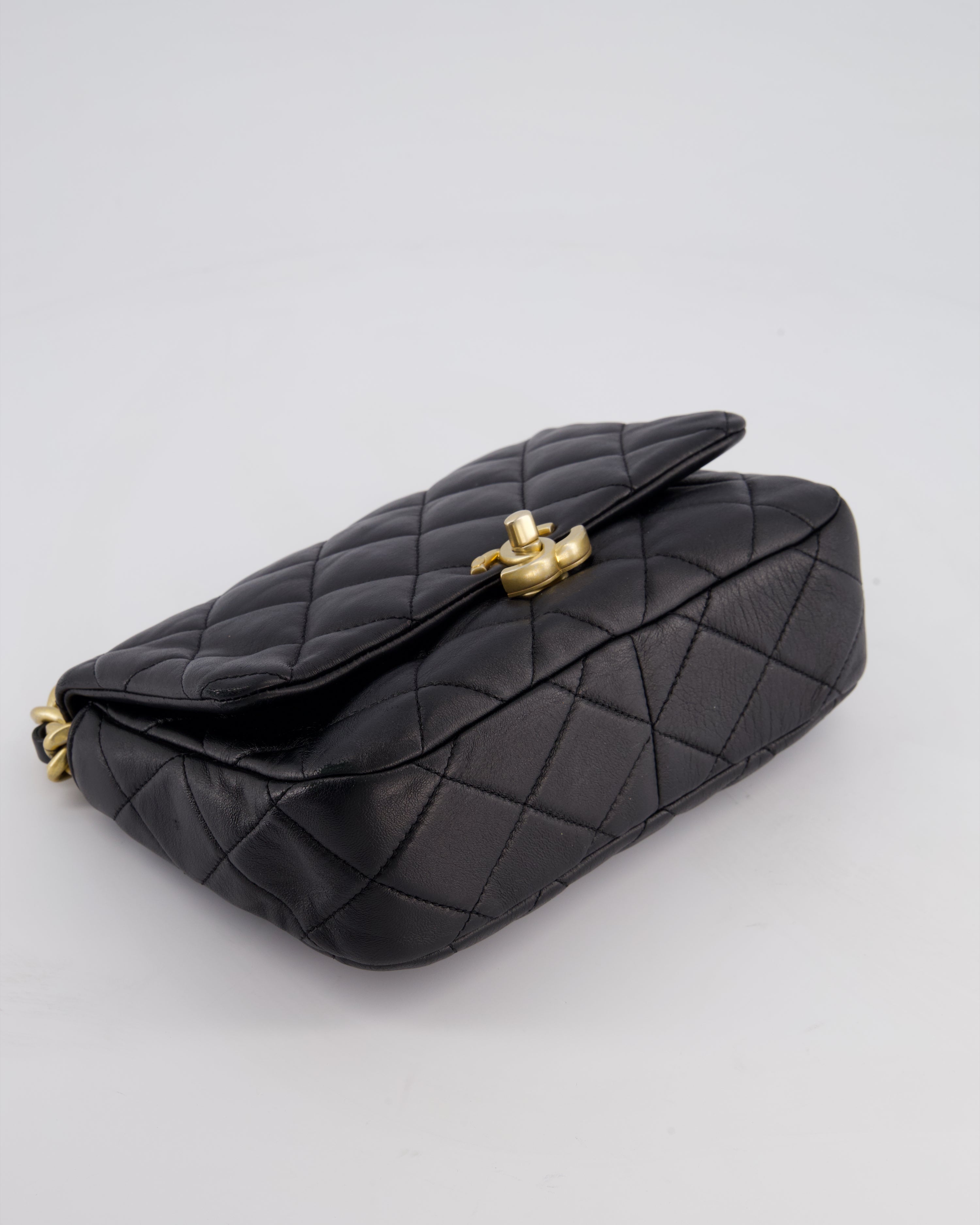 Chanel Black Small Single Flap Cross-Body Bag in Goatskin Leather with Gold & Black Hardware