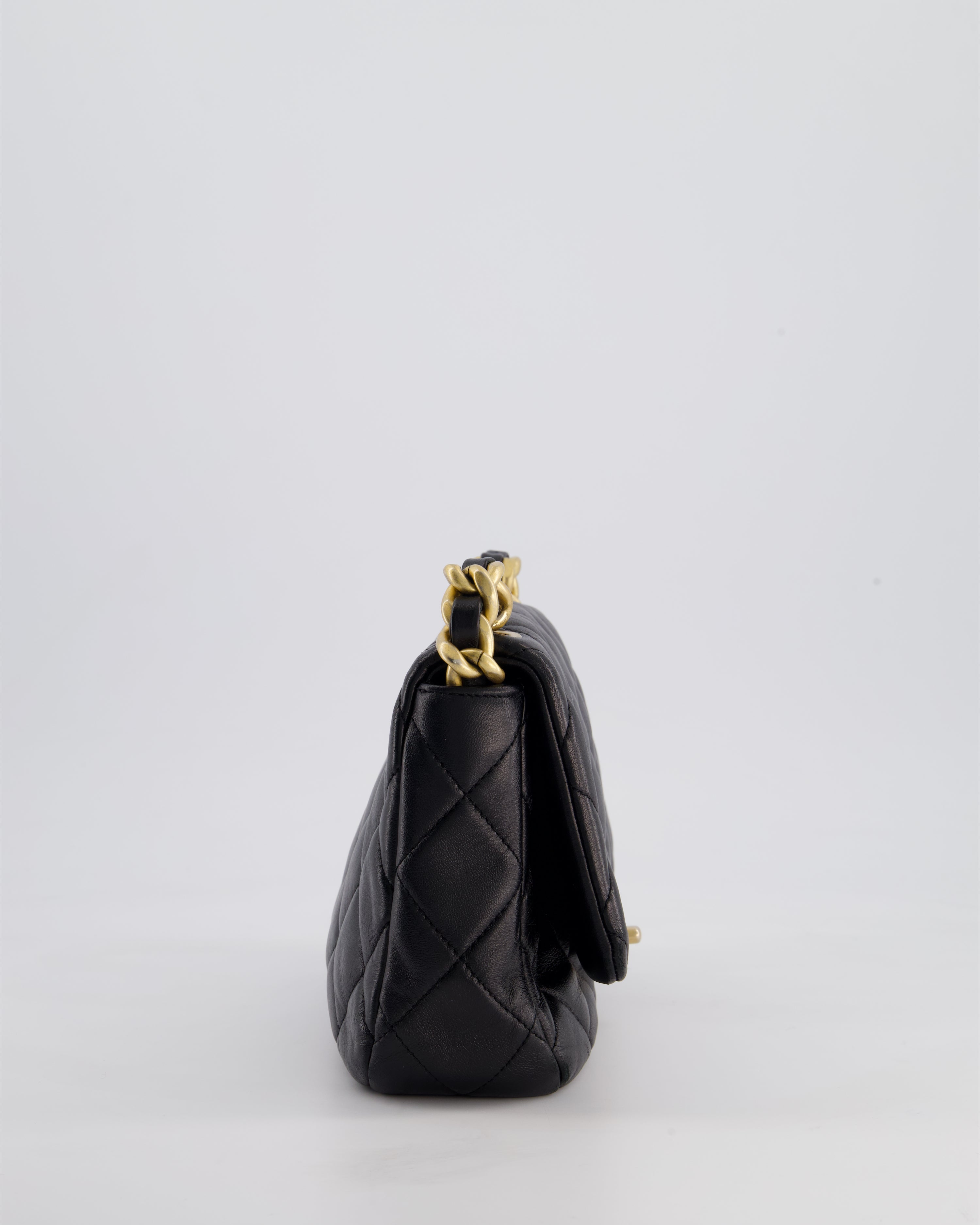 Chanel Black Small Single Flap Cross-Body Bag in Goatskin Leather with Gold & Black Hardware