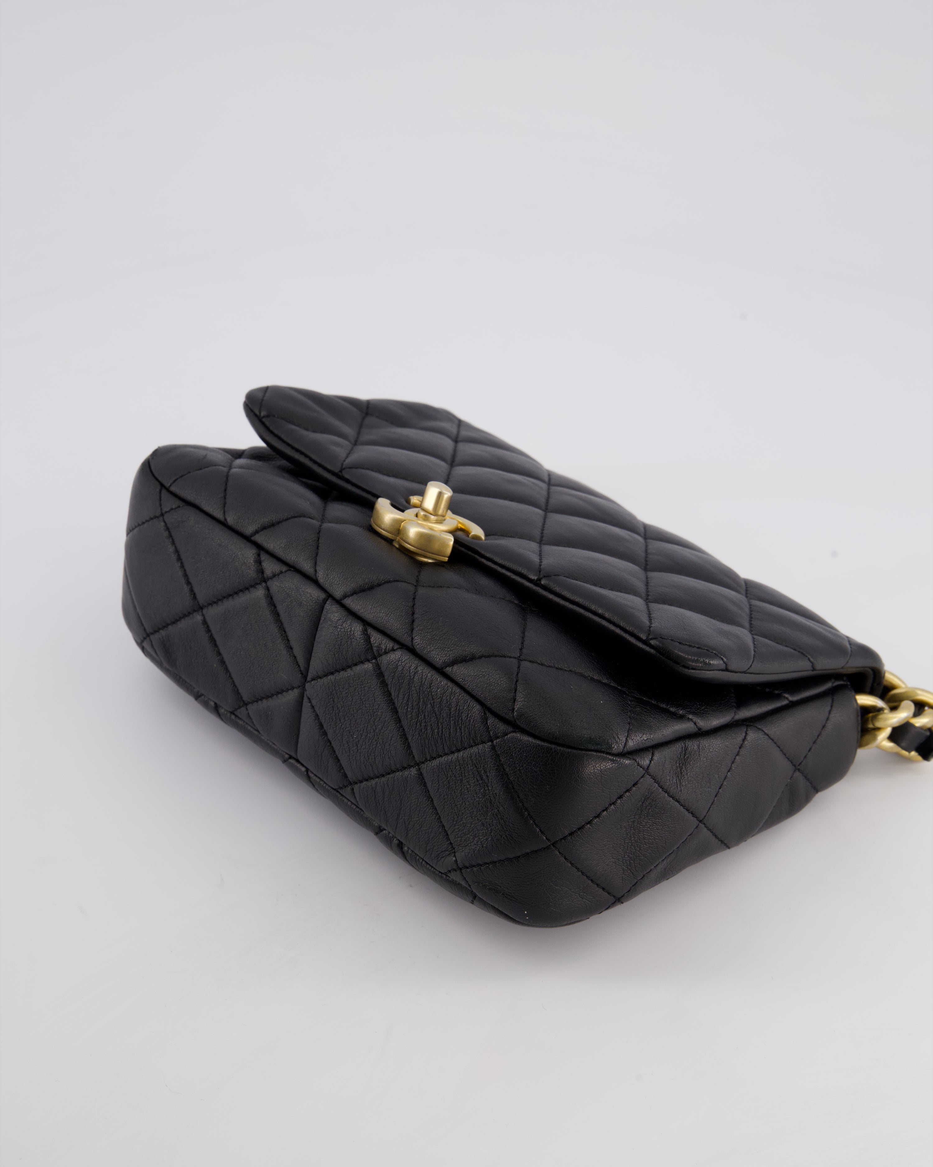 Chanel Black Small Single Flap Cross-Body Bag in Goatskin Leather with Gold & Black Hardware