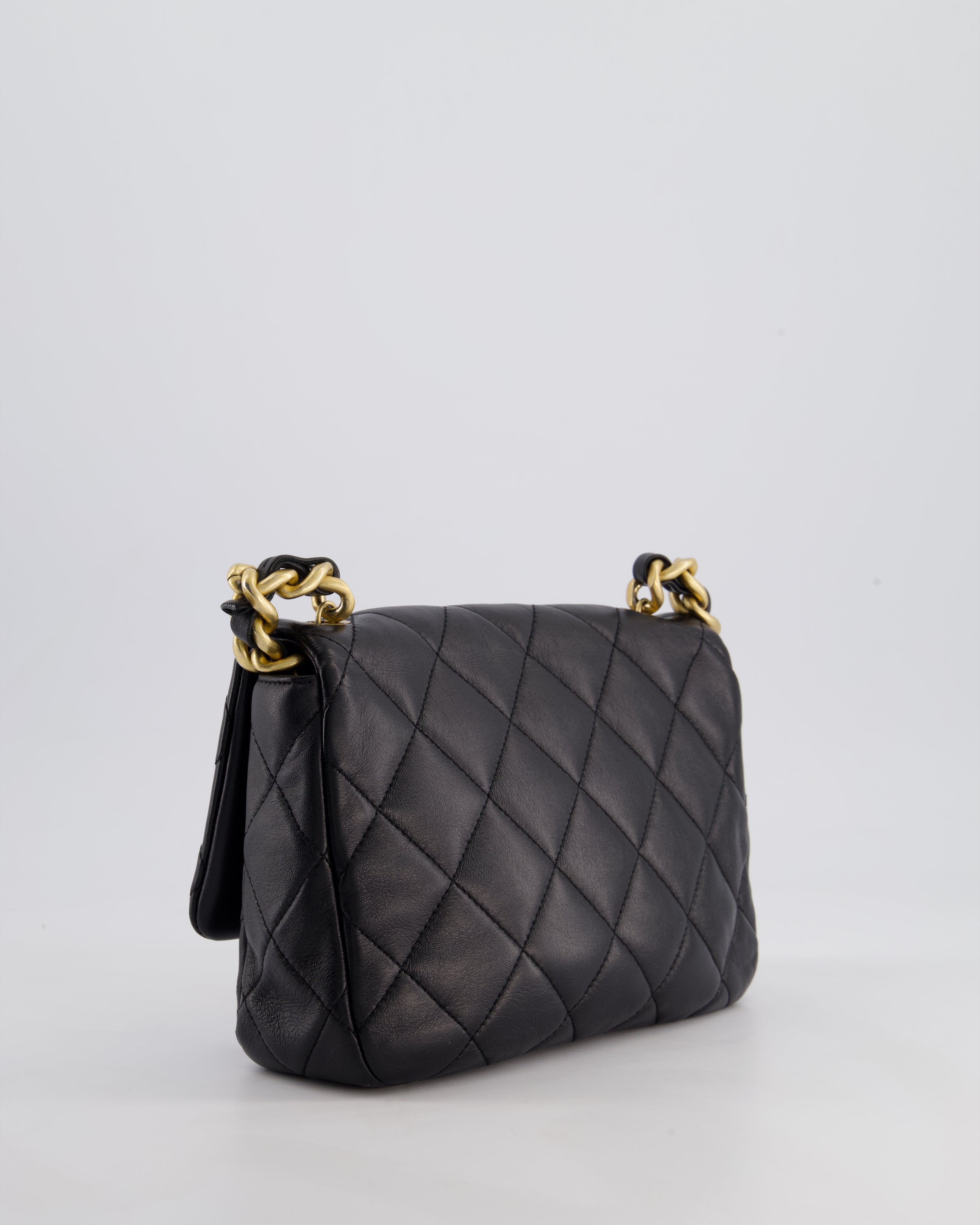 Chanel Black Small Single Flap Cross-Body Bag in Goatskin Leather with Gold & Black Hardware