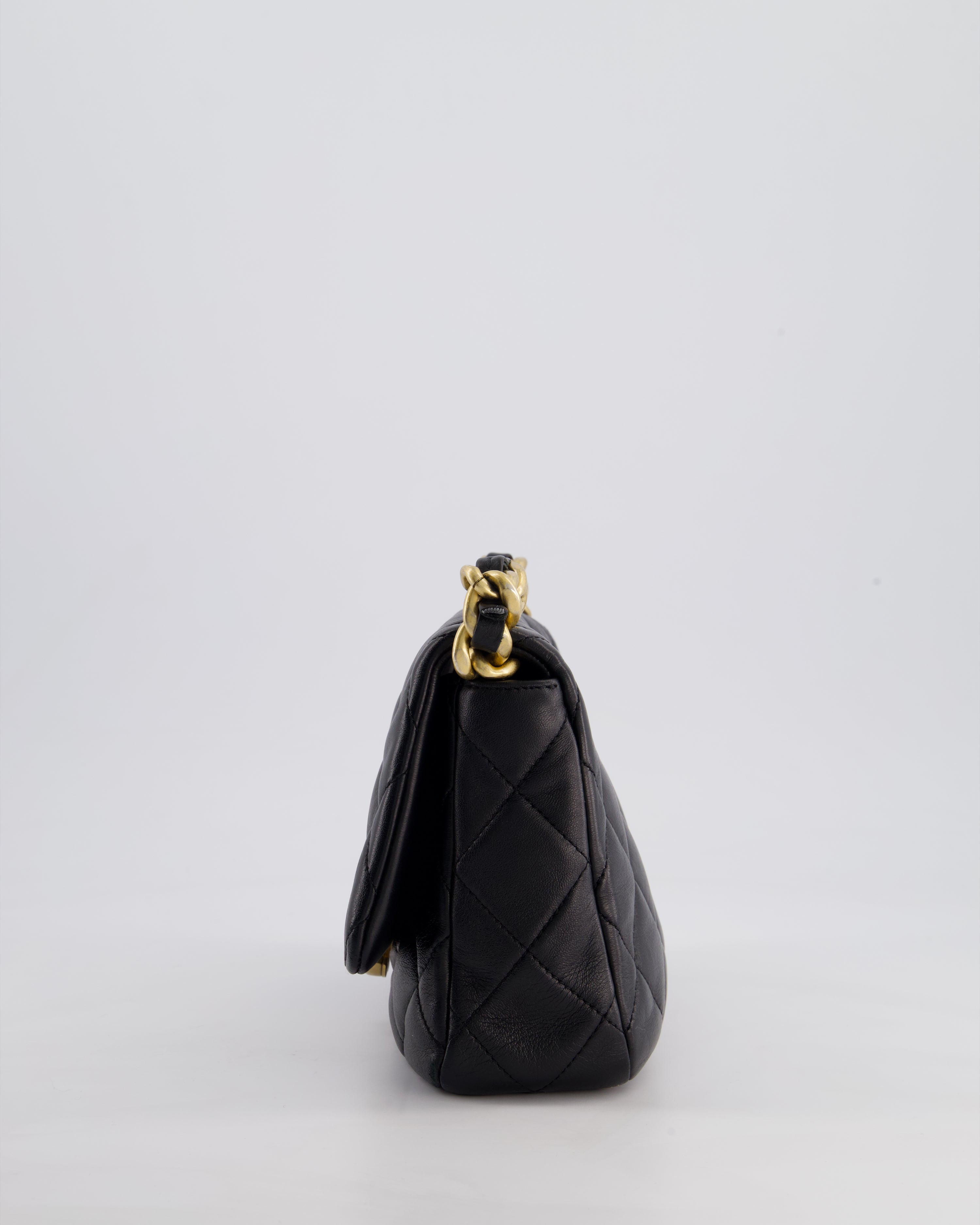 Chanel Black Small Single Flap Cross-Body Bag in Goatskin Leather with Gold & Black Hardware