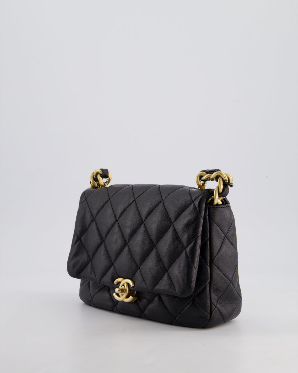 Chanel Black Small Single Flap Cross-Body Bag in Goatskin Leather with Gold & Black Hardware