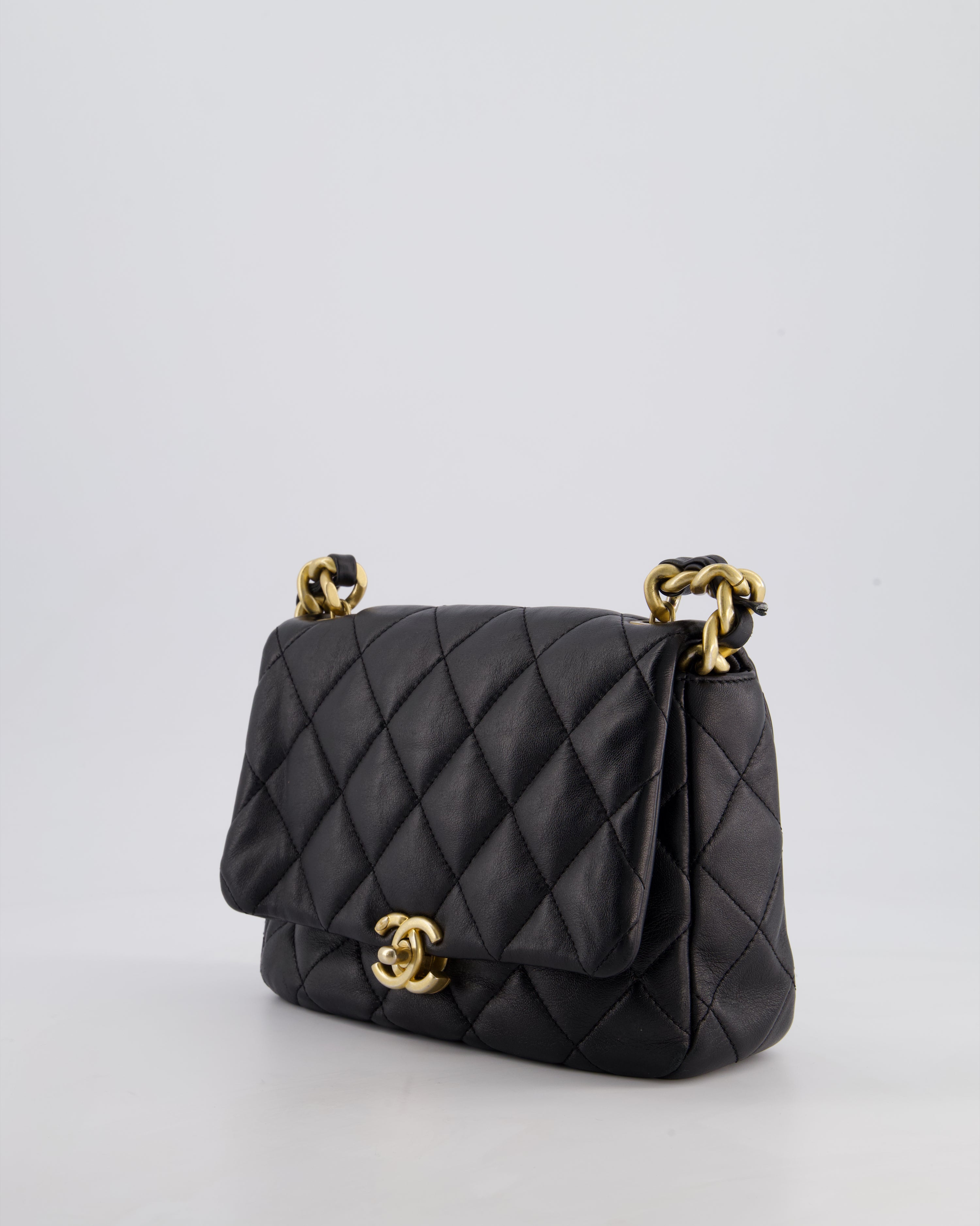 Chanel Black Small Single Flap Cross-Body Bag in Goatskin Leather with Gold & Black Hardware