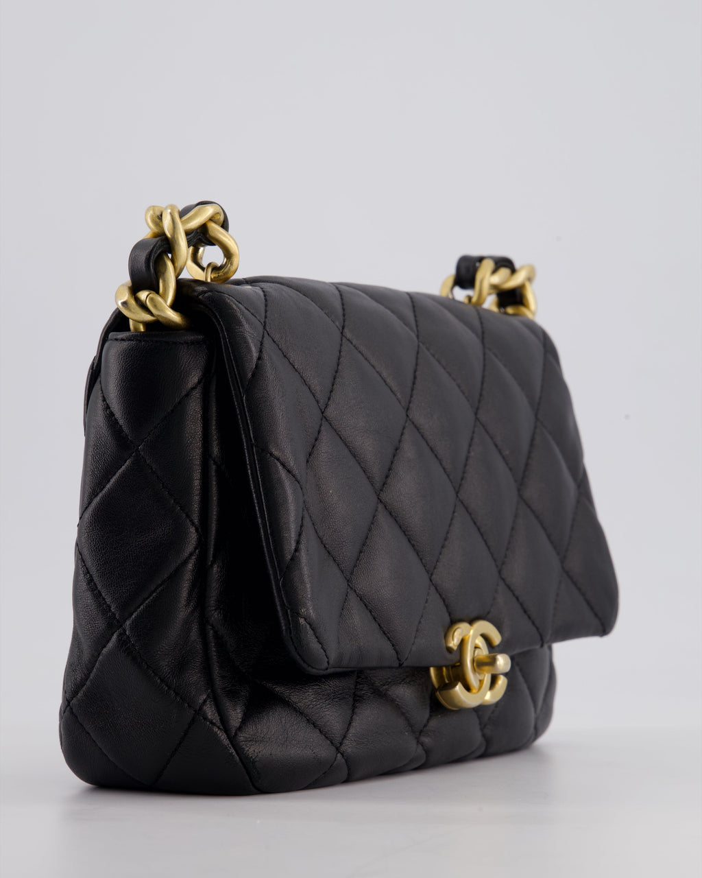 Chanel Black Small Single Flap Cross-Body Bag in Goatskin Leather with Gold & Black Hardware