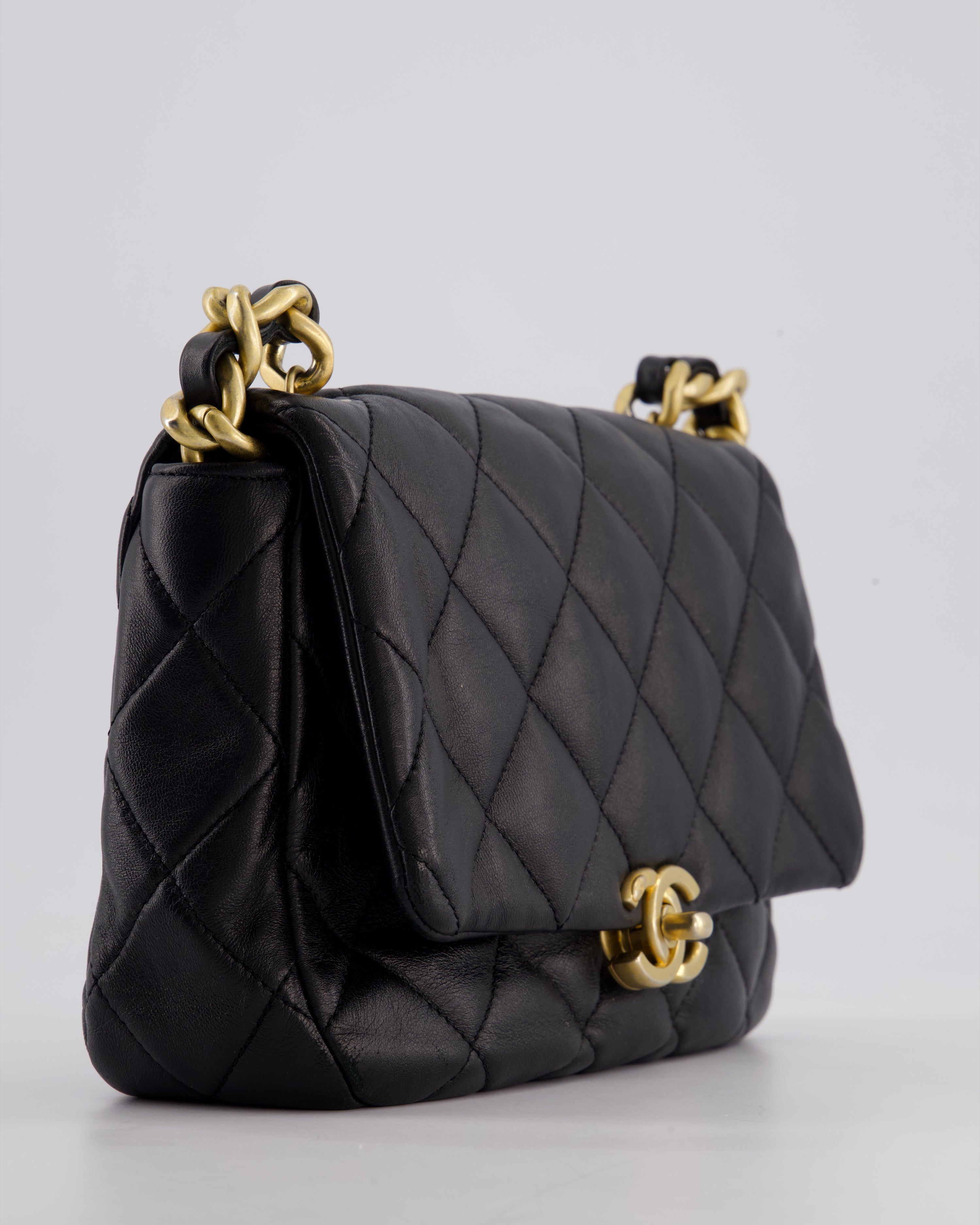 Chanel Black Small Single Flap Cross-Body Bag in Goatskin Leather with Gold & Black Hardware