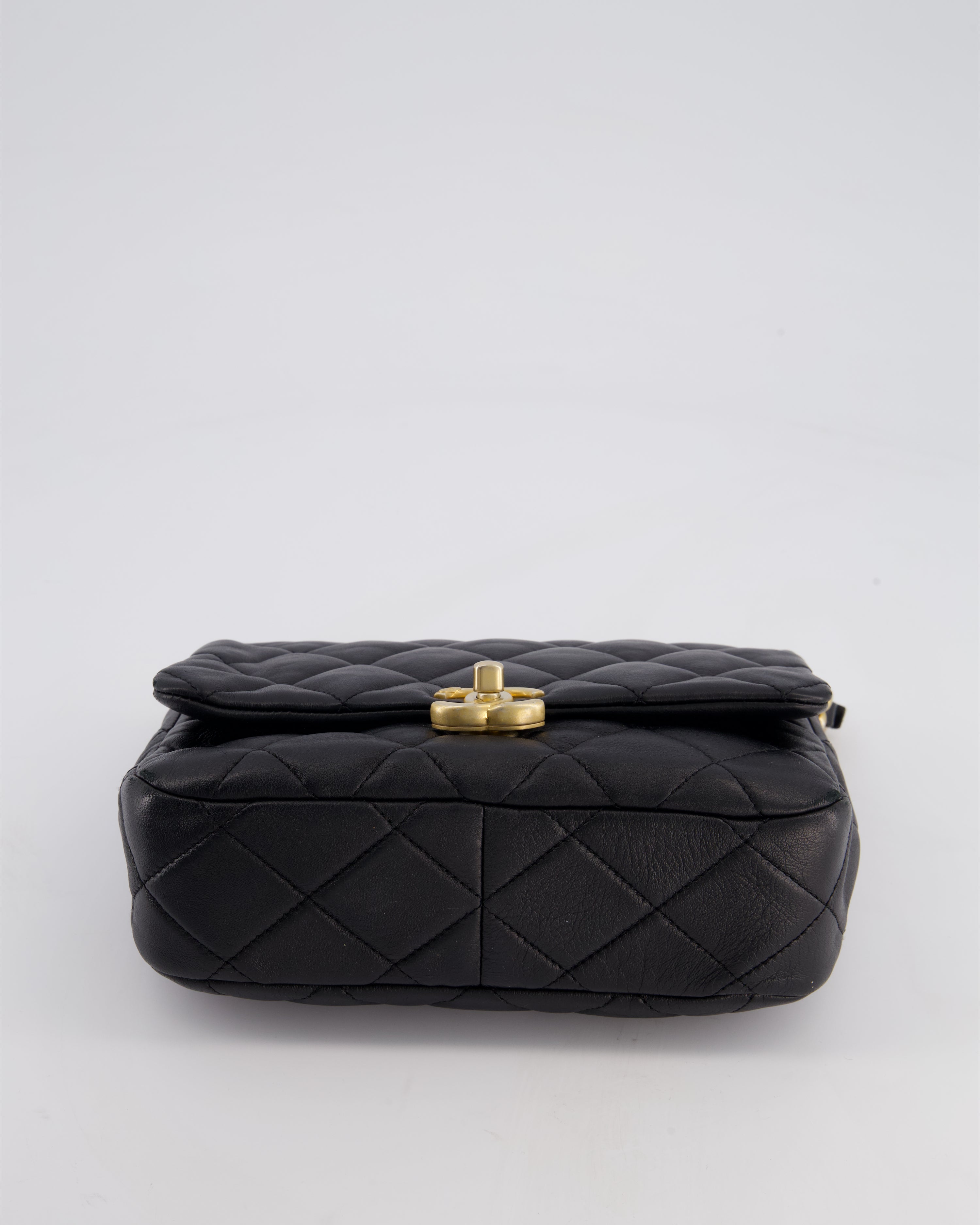 Chanel Black Small Single Flap Cross-Body Bag in Goatskin Leather with Gold & Black Hardware