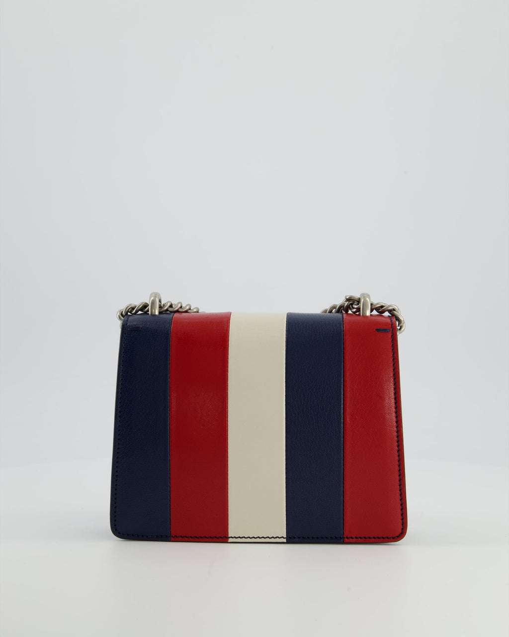 Gucci Red, Navy & Cream GG Small Dionysus Bag in Goatskin Leather with Brushed Silver & Enamel Hardware