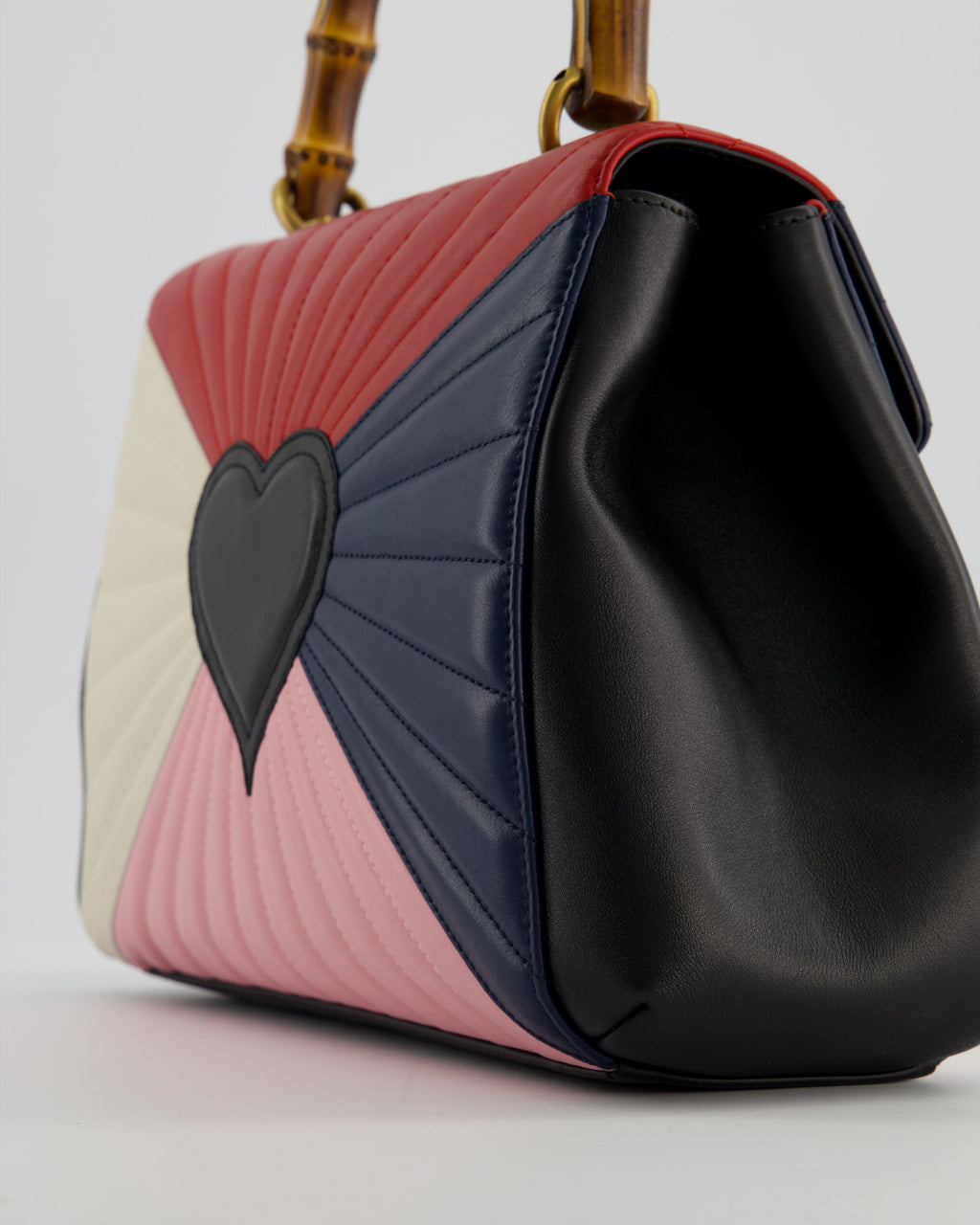 Gucci Black, Navy, Red, Pink & Cream Queen Margaret Matelasse Bamboo Top Handle Bag with Gold Hardware and Embellished Bee Detail