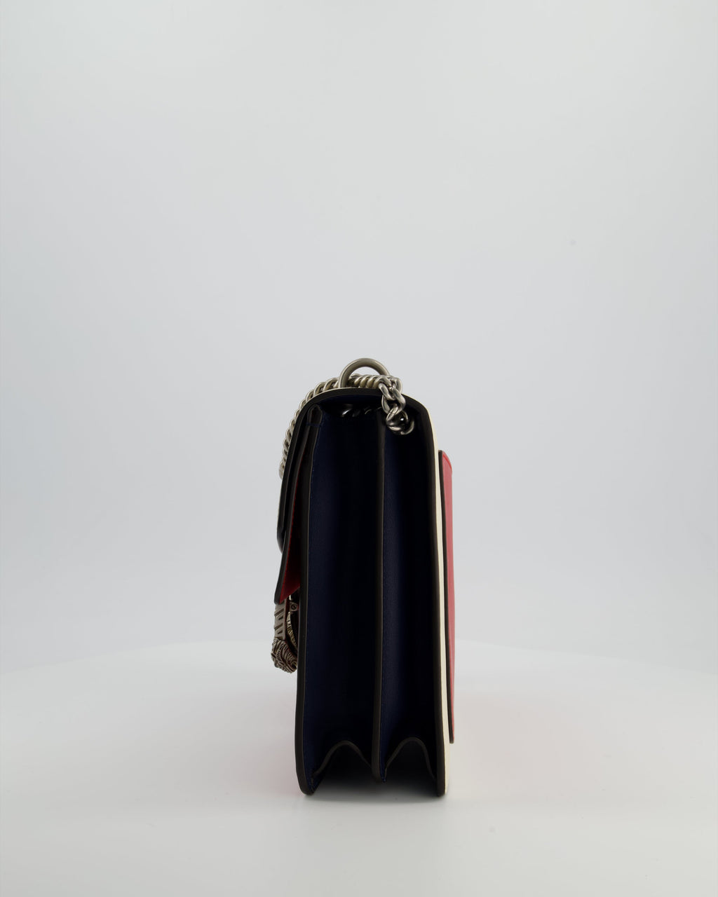 Gucci Red, Cream & Navy Dionysus Large Bag with Silver Hardware & Embellished Bee Detail