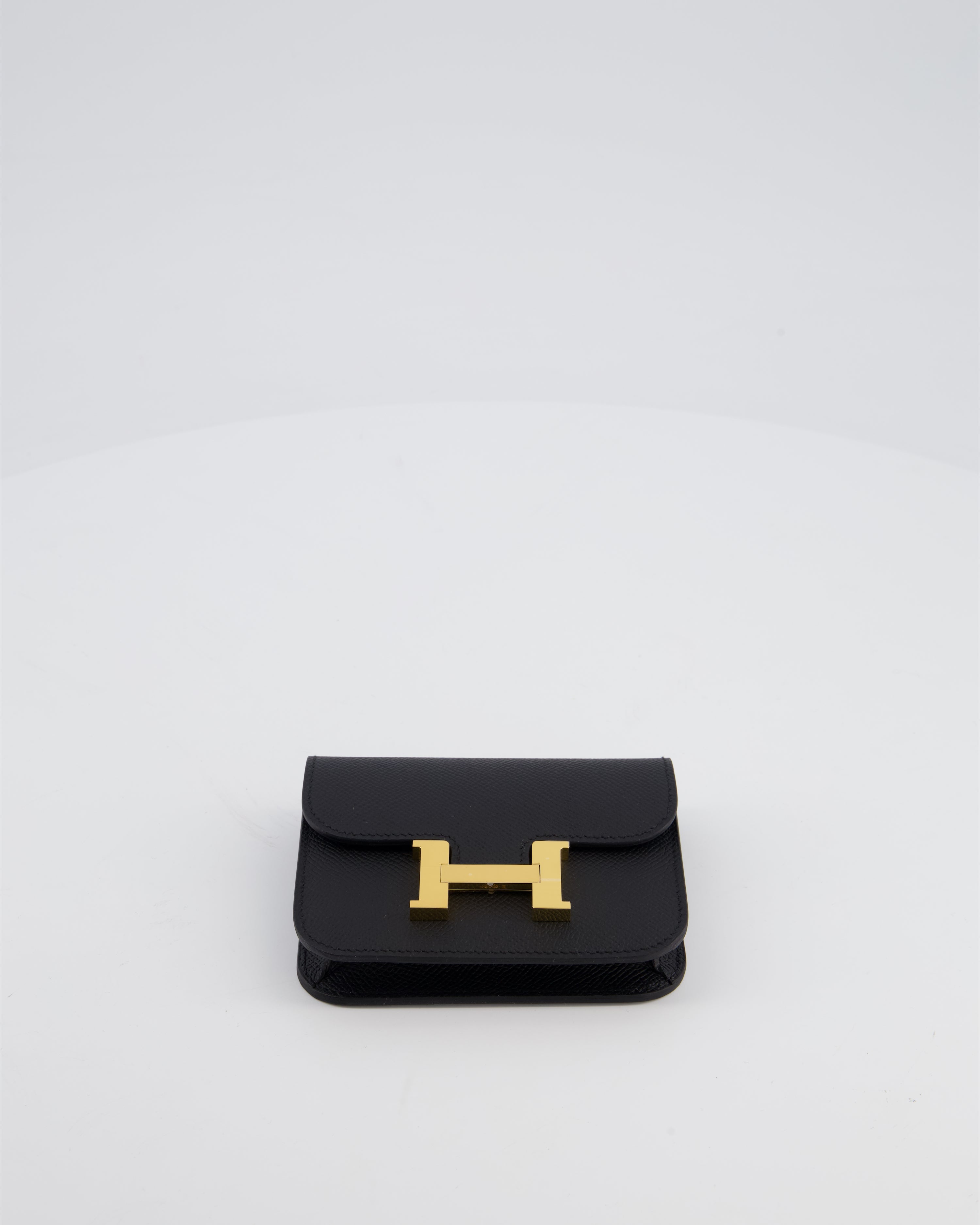 Hermès Constance Slim Belt Wallet Bag in Black Epsom Leather with Pocket and Gold Hardware