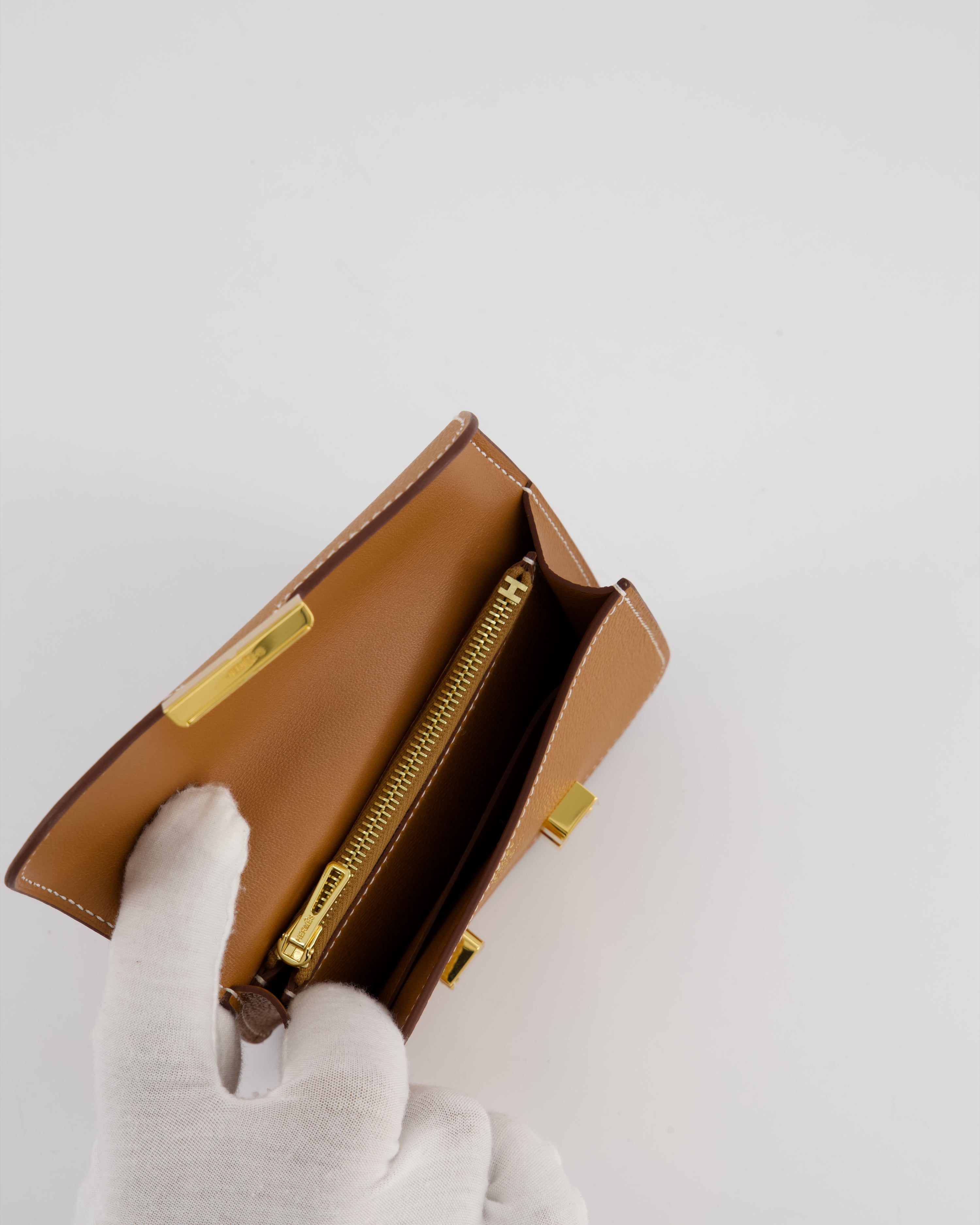 Hermès Constance Slim Belt Wallet Bag in Gold Epsom Leather with Pocket and Gold Hardware