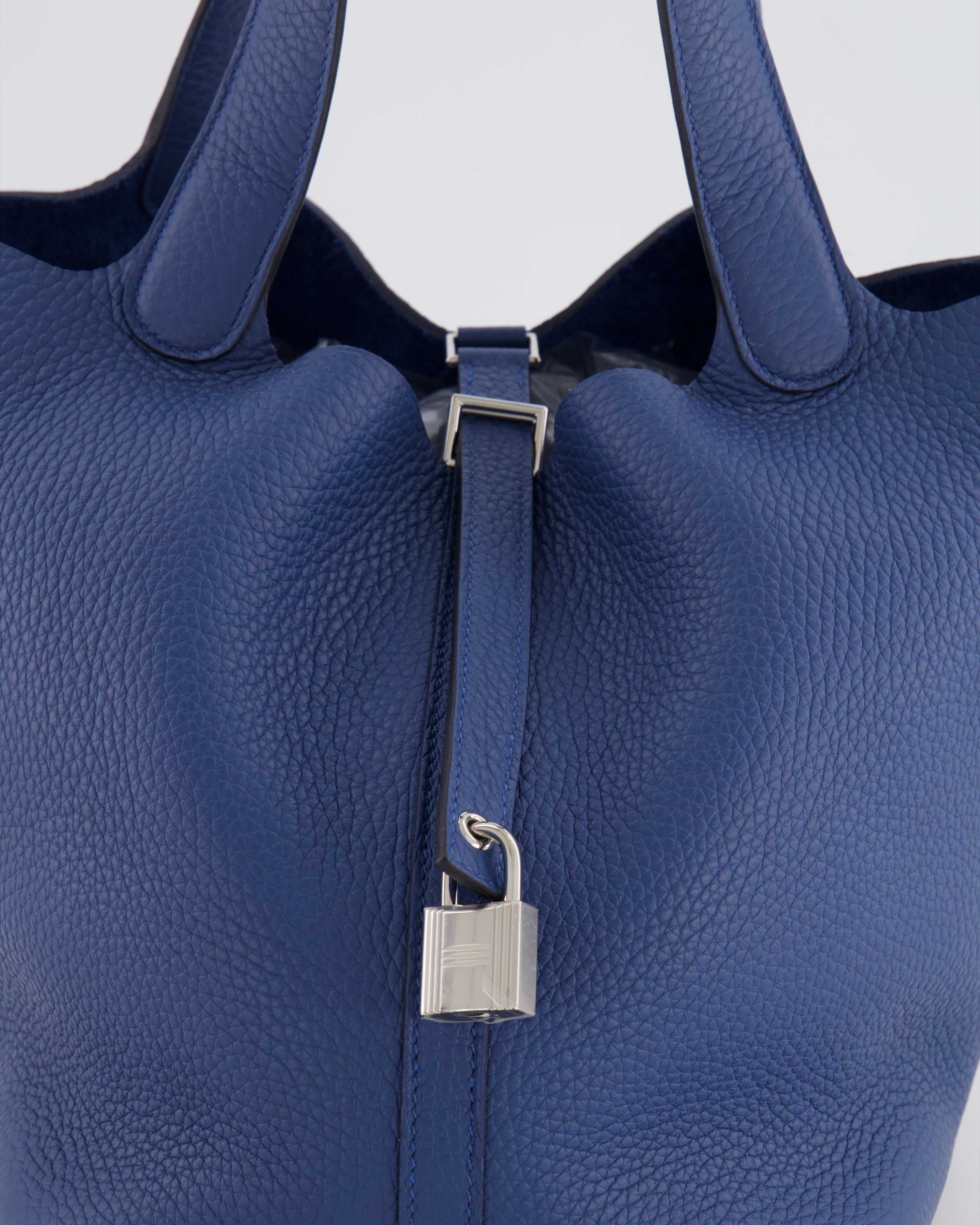 Hermes Picotin Lock Bag 22 in Blue Tie Clemence Leather with Palladium Hardware