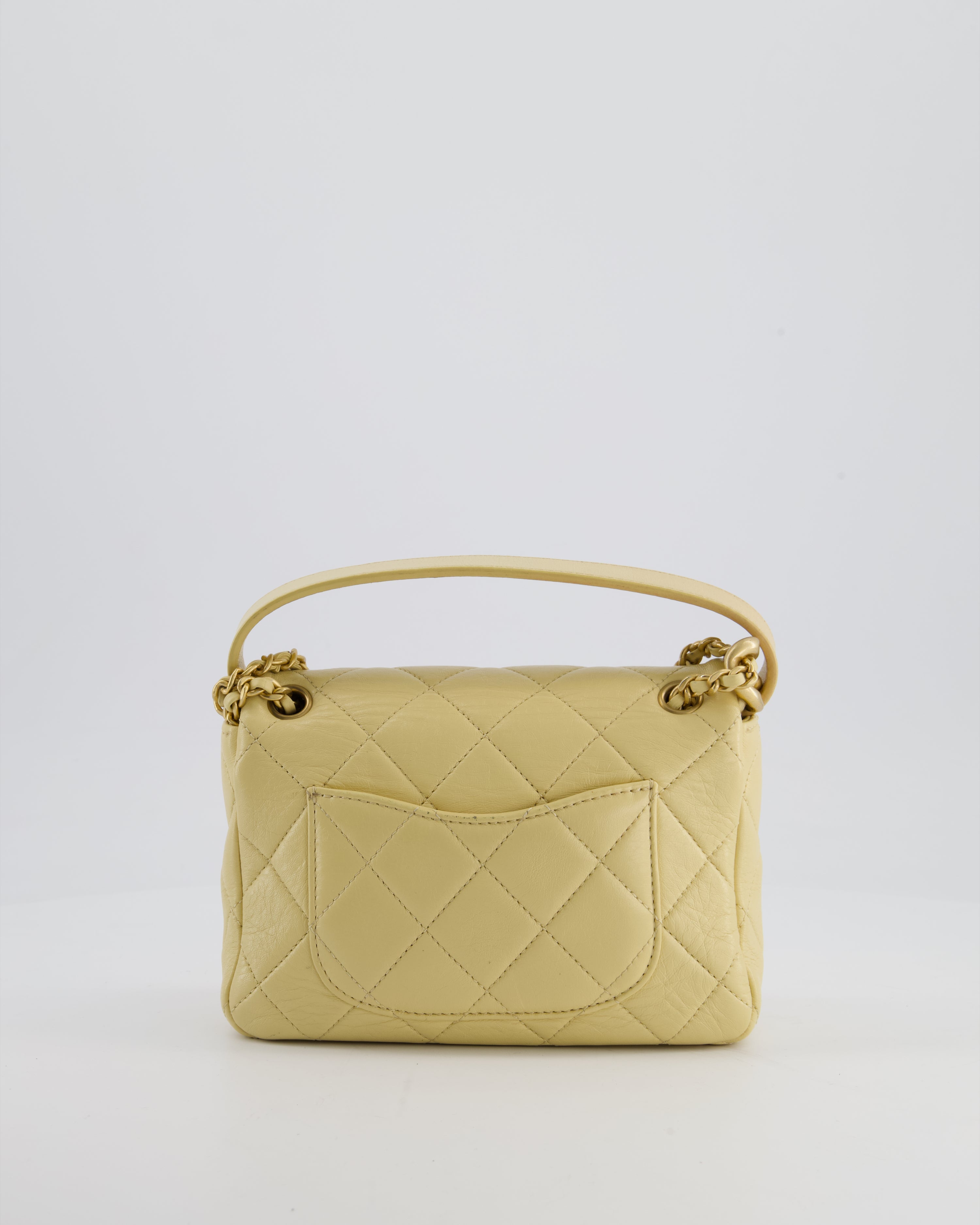 Chanel Mini Flap Bag in Pale Yellow Lambskin Leather with Chunky Chain and Gold Hardware