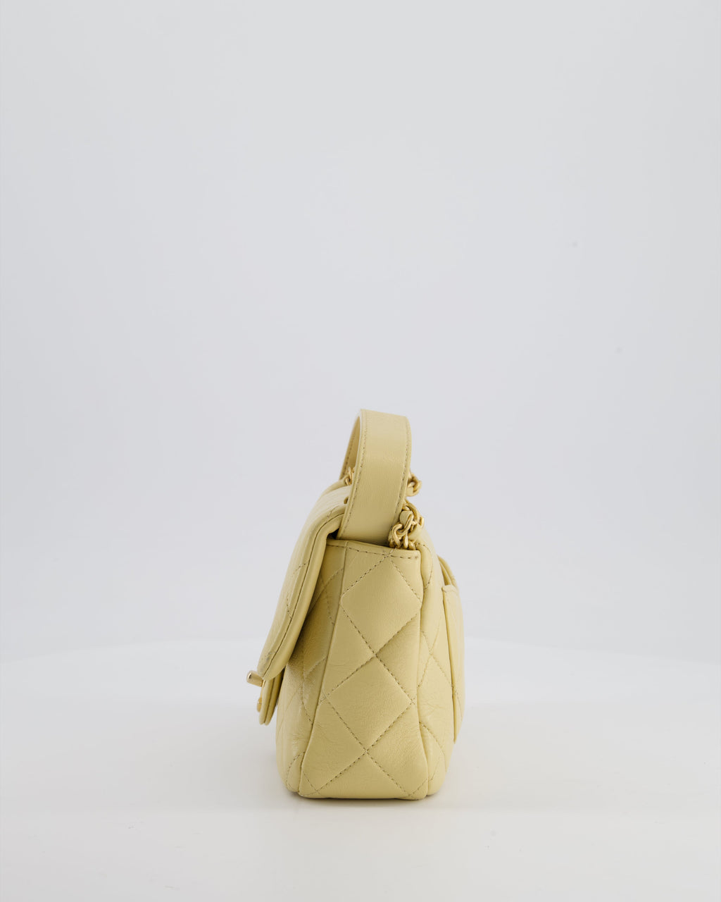 Chanel Mini Flap Bag in Pale Yellow Lambskin Leather with Chunky Chain and Gold Hardware