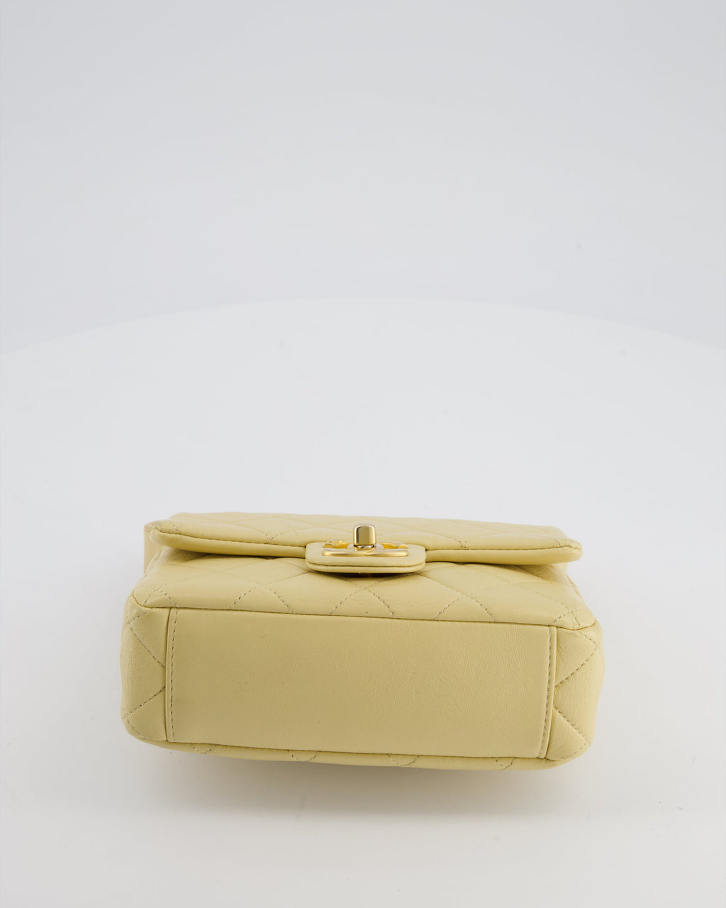 Chanel Mini Flap Bag in Pale Yellow Lambskin Leather with Chunky Chain and Gold Hardware