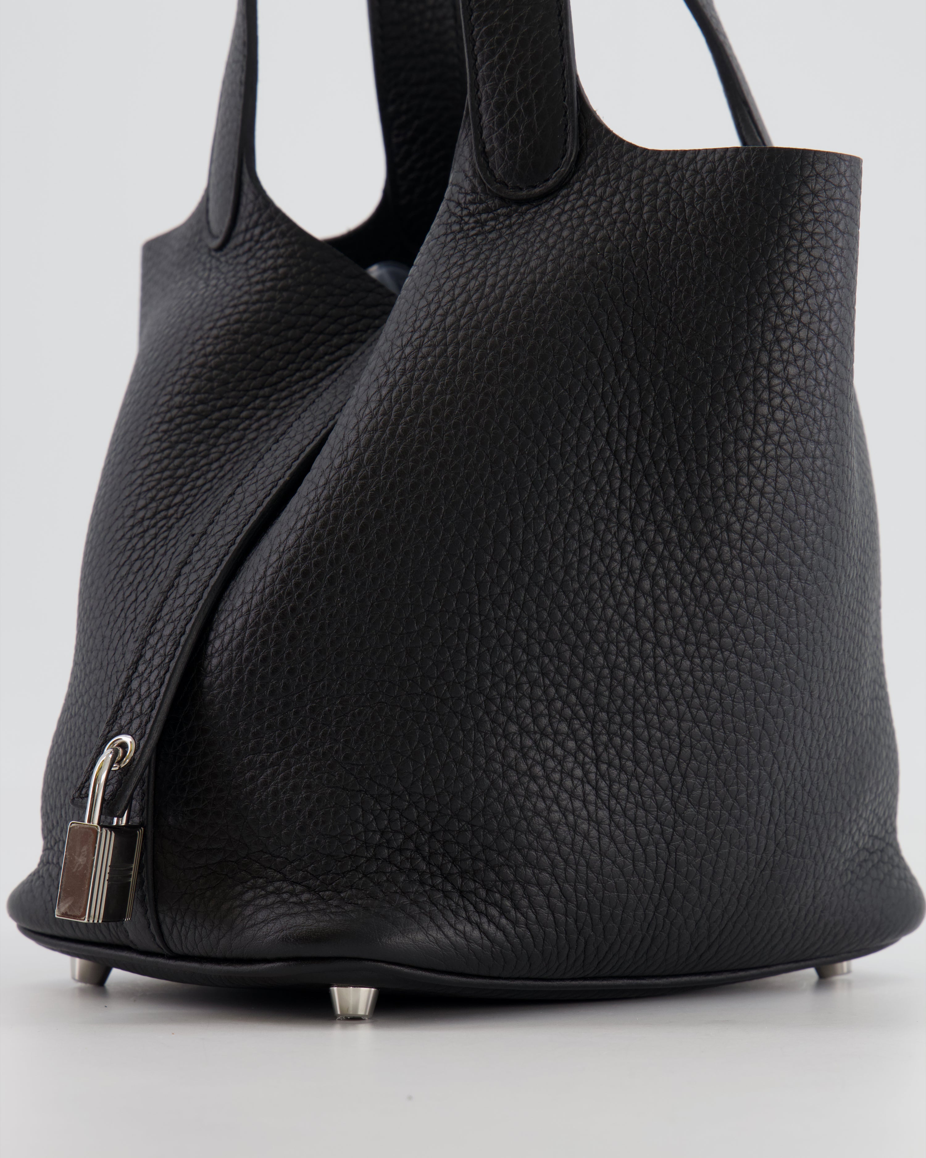 Hermes Picotin 18cm Lock Bag in Noir Clemence Leather with Palladium Hardware