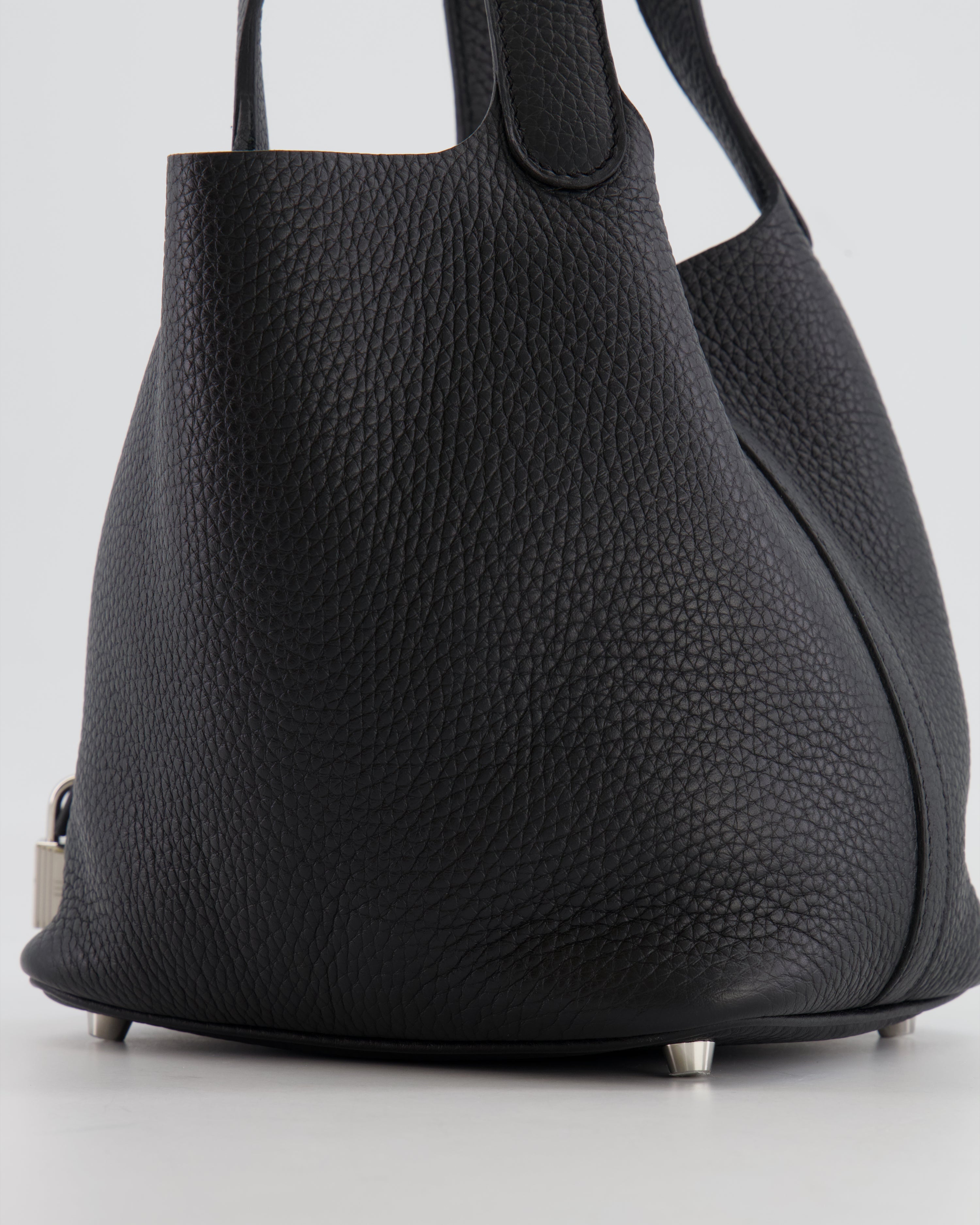 Hermes Picotin 18cm Lock Bag in Noir Clemence Leather with Palladium Hardware