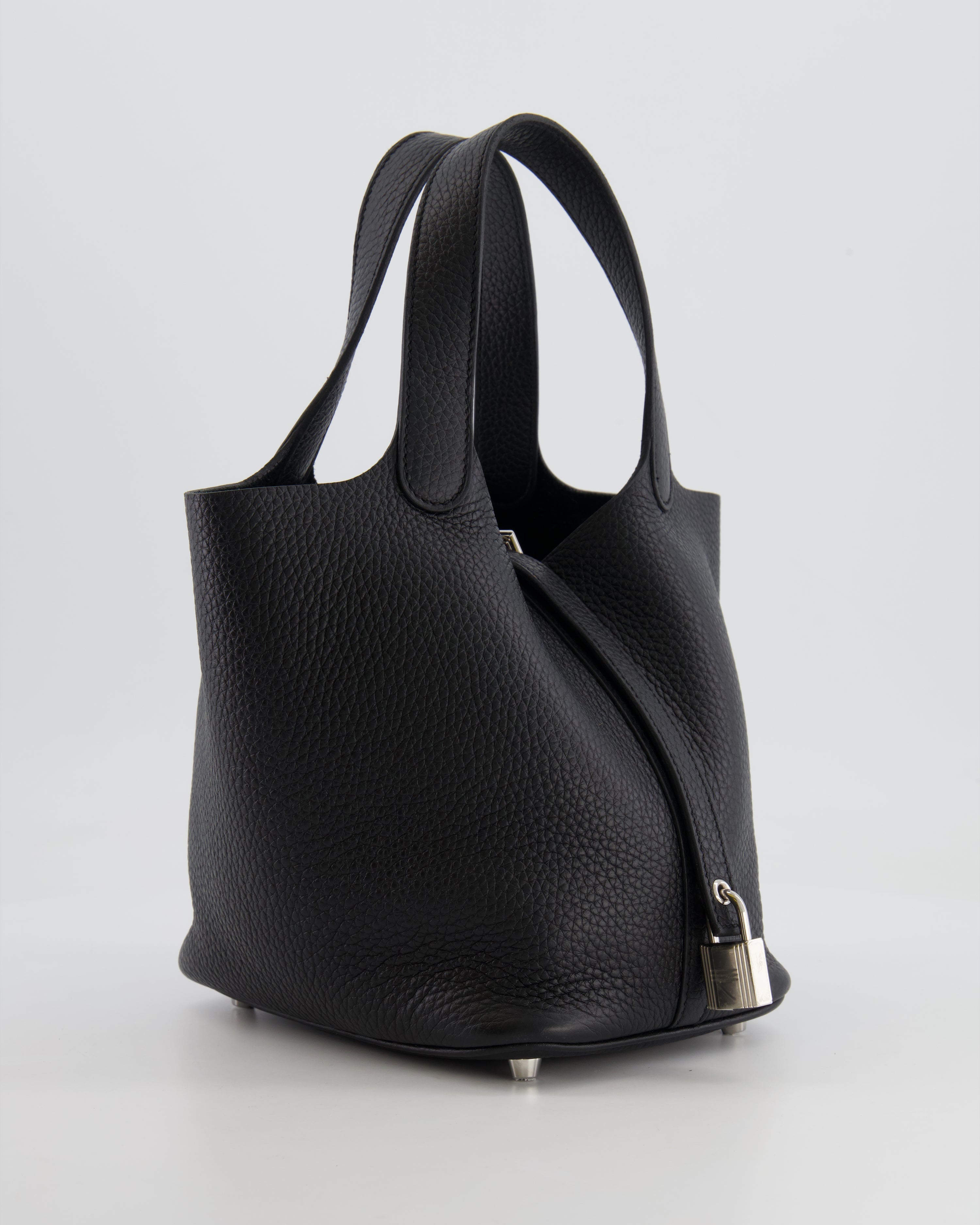 Hermes Picotin 18cm Lock Bag in Noir Clemence Leather with Palladium Hardware