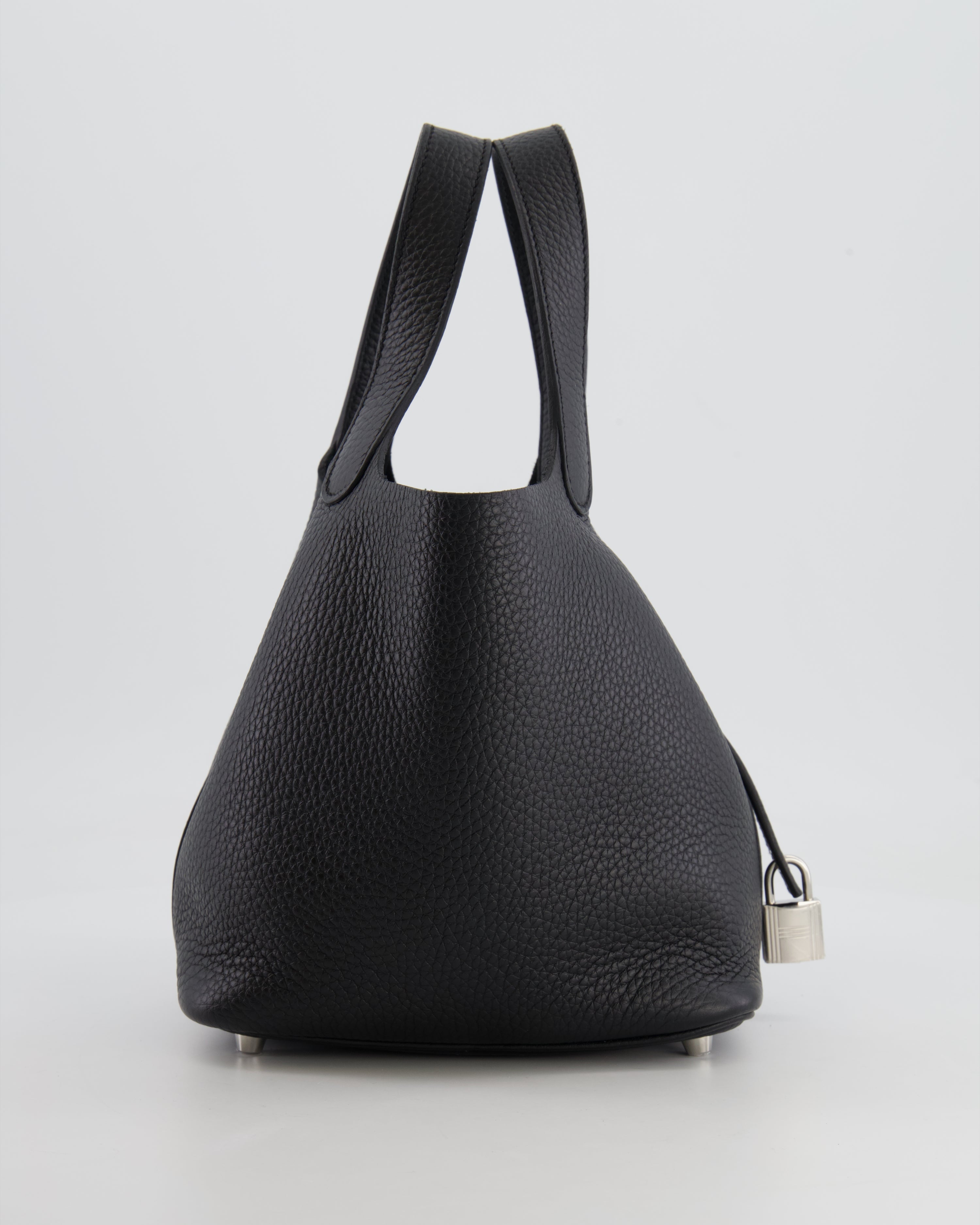 Hermes Picotin 18cm Lock Bag in Noir Clemence Leather with Palladium Hardware