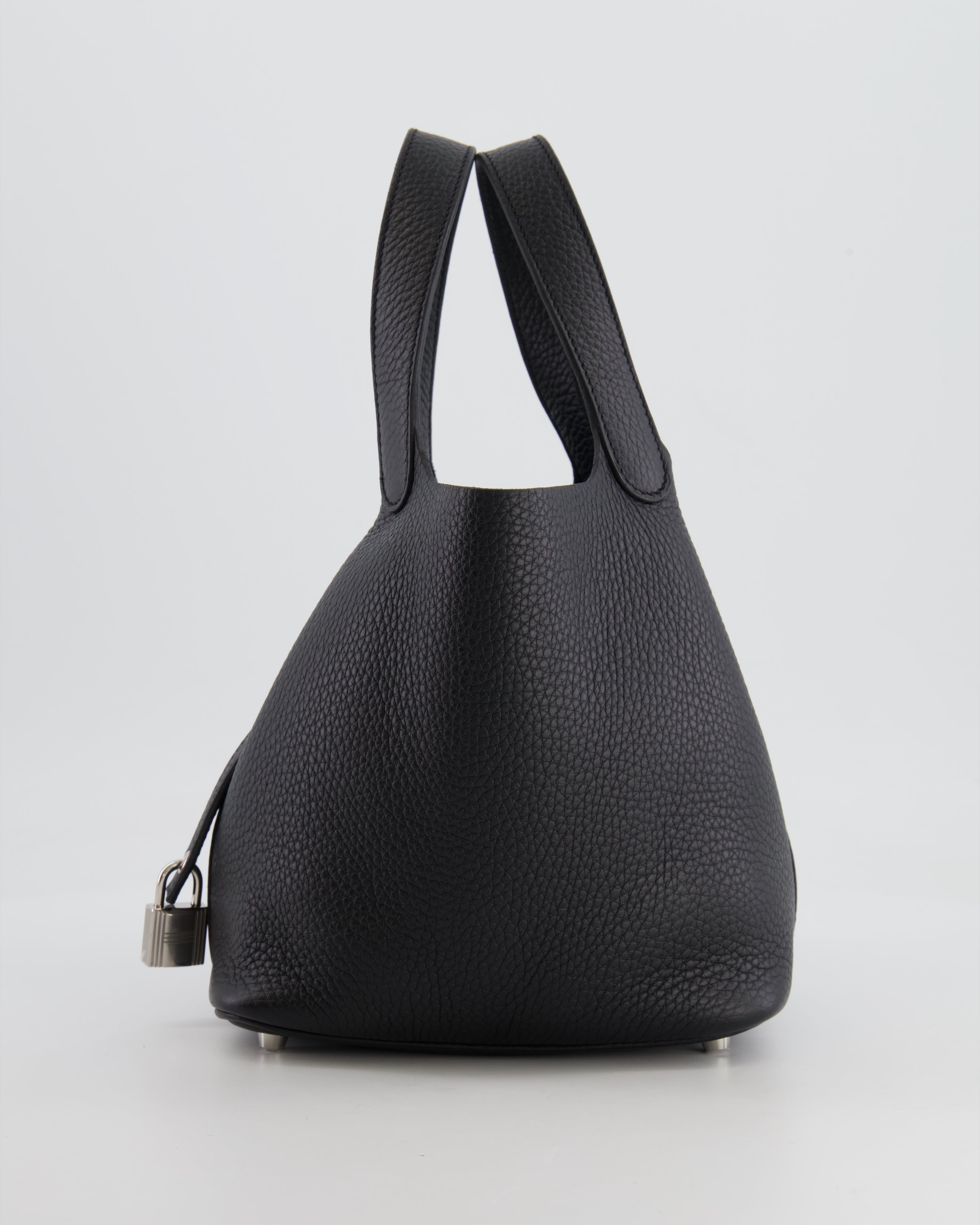 Hermes Picotin 18cm Lock Bag in Noir Clemence Leather with Palladium Hardware