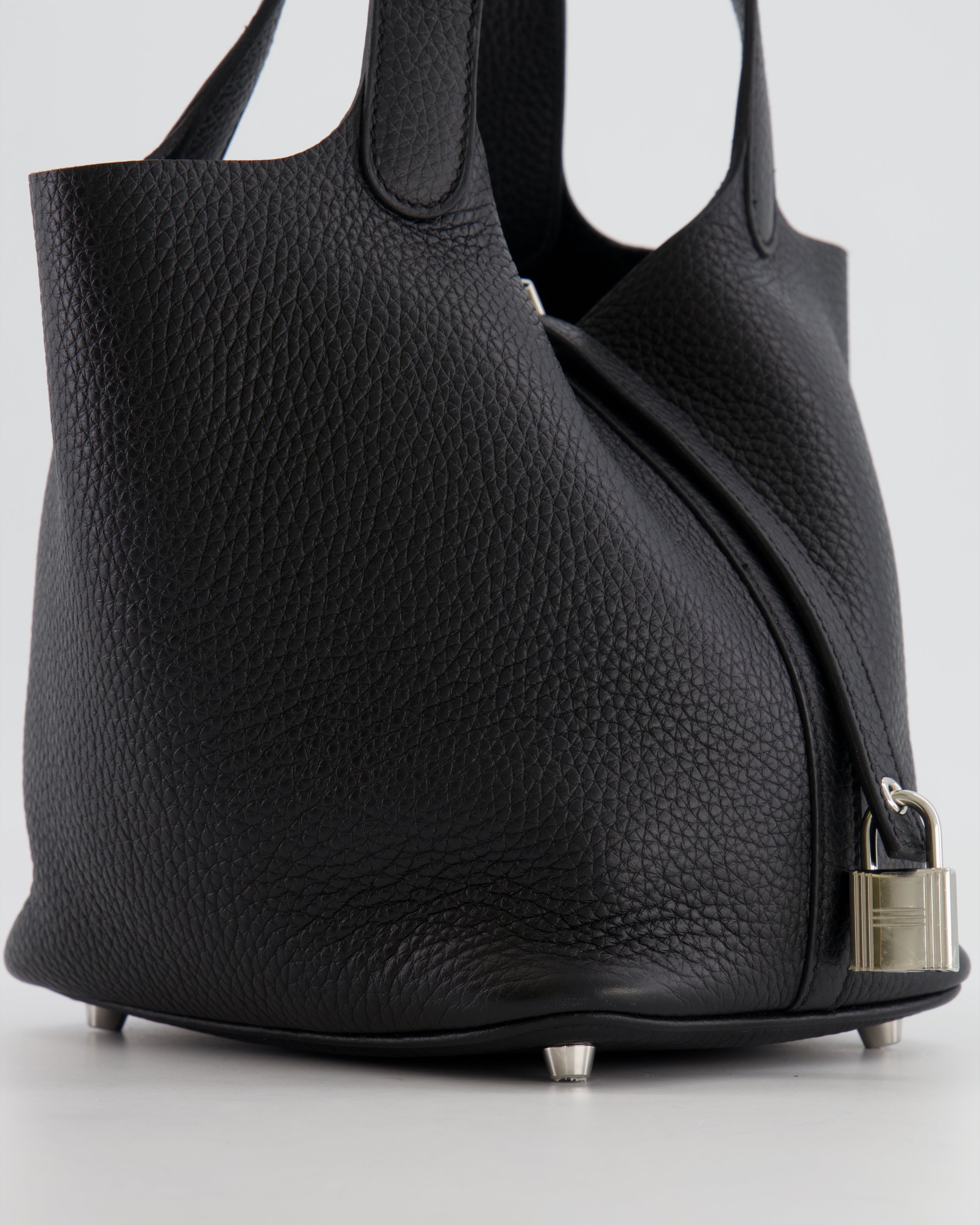 Hermes Picotin 18cm Lock Bag in Noir Clemence Leather with Palladium Hardware