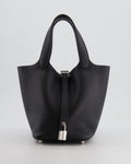 Hermes Picotin 18cm Lock Bag in Noir Clemence Leather with Palladium Hardware