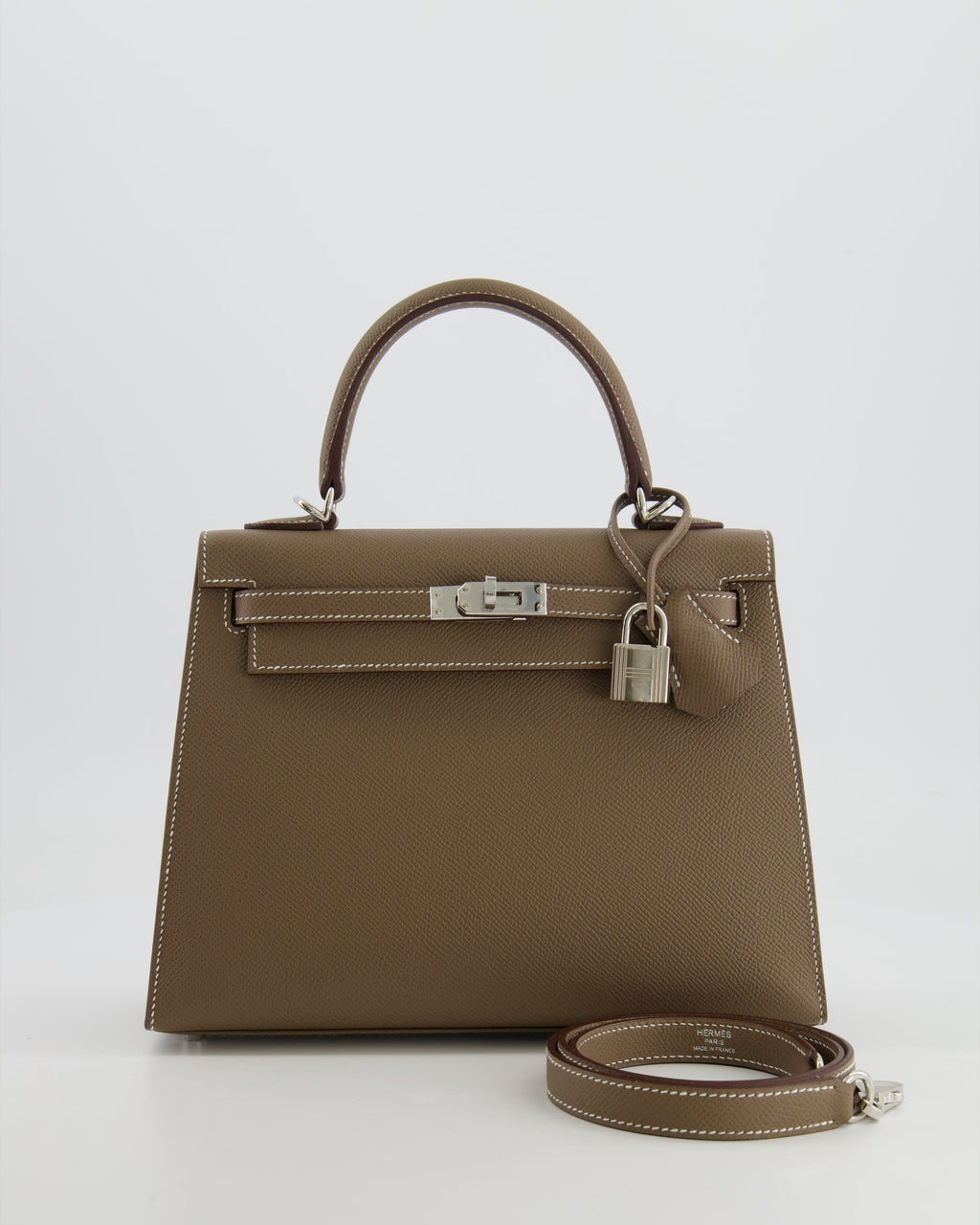 Hermès Kelly 25 Sellier Bag in Etoupe Epsom Leather with Palladium Hardware