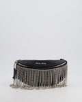 Miu Miu Black Leather Bum Bag with Crystal Tassels and Logo Details
