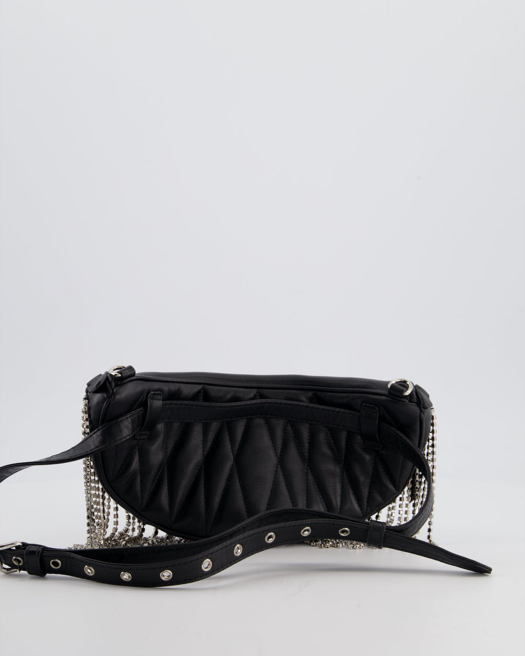 Miu Miu Black Leather Bum Bag with Crystal Tassels and Logo Details