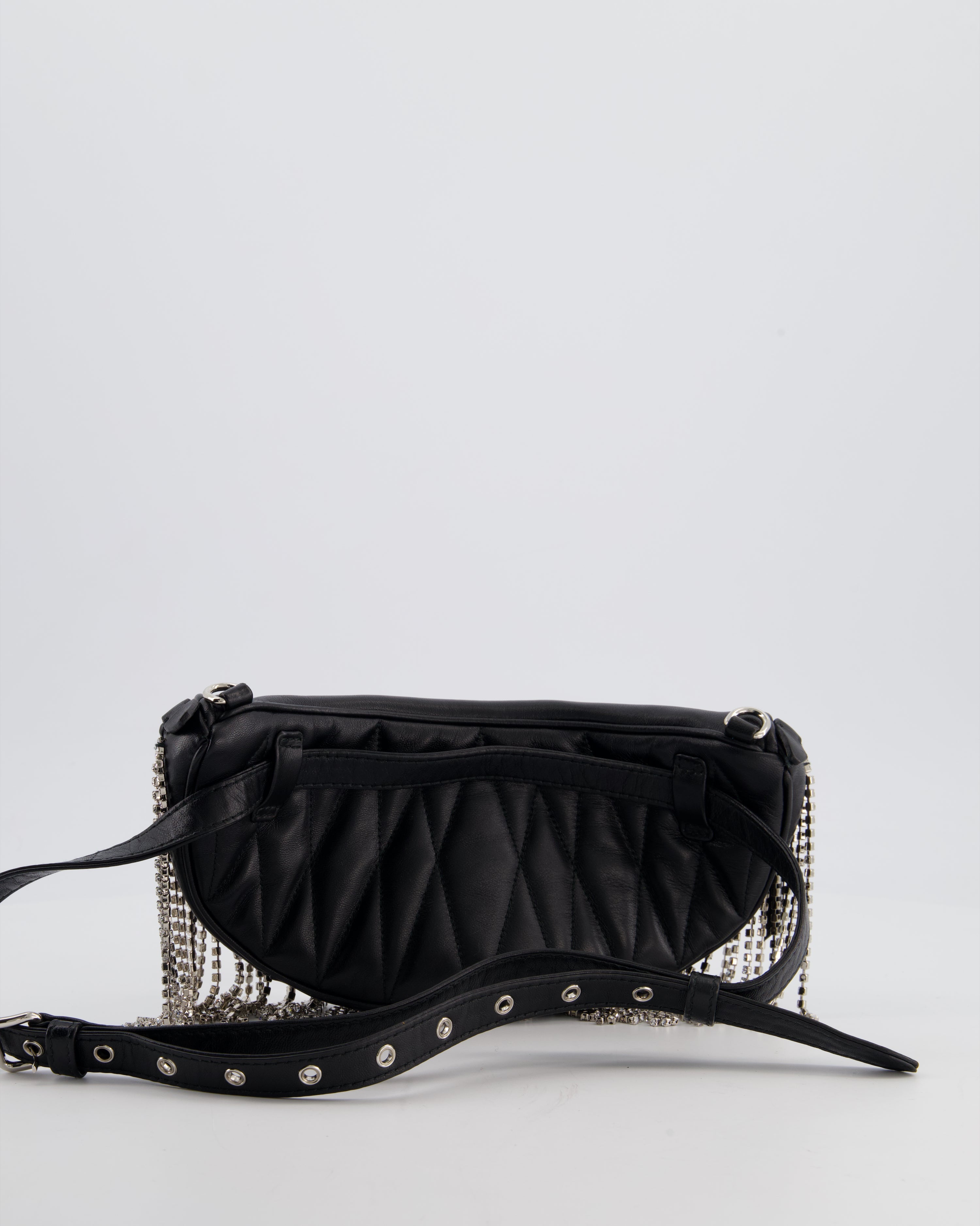 Miu Miu Black Leather Bum Bag with Crystal Tassels and Logo Details