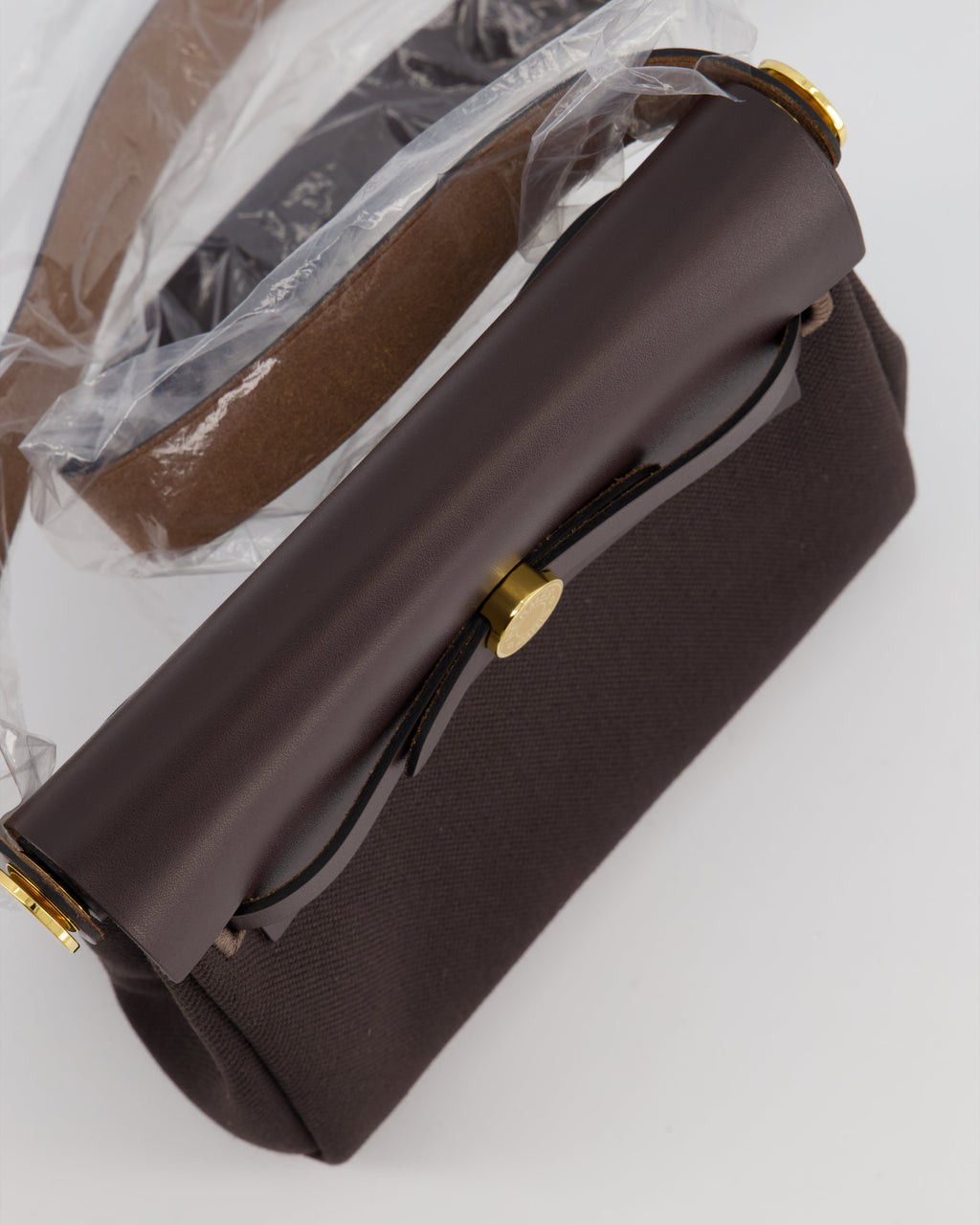 *Hot & RARE* Hermès Herbag Zip 20 Bag in Ebene Viking Canvas & Ebene Vache Hunter Leather with Gold Hardware