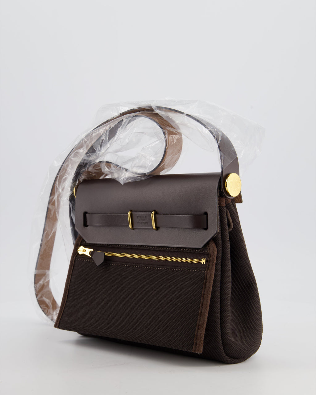 *Hot & RARE* Hermès Herbag Zip 20 Bag in Ebene Viking Canvas & Ebene Vache Hunter Leather with Gold Hardware