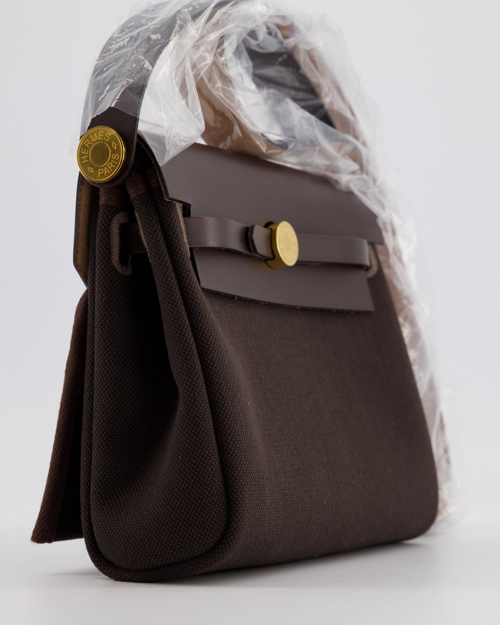 *Hot & RARE* Hermès Herbag Zip 20 Bag in Ebene Viking Canvas & Ebene Vache Hunter Leather with Gold Hardware