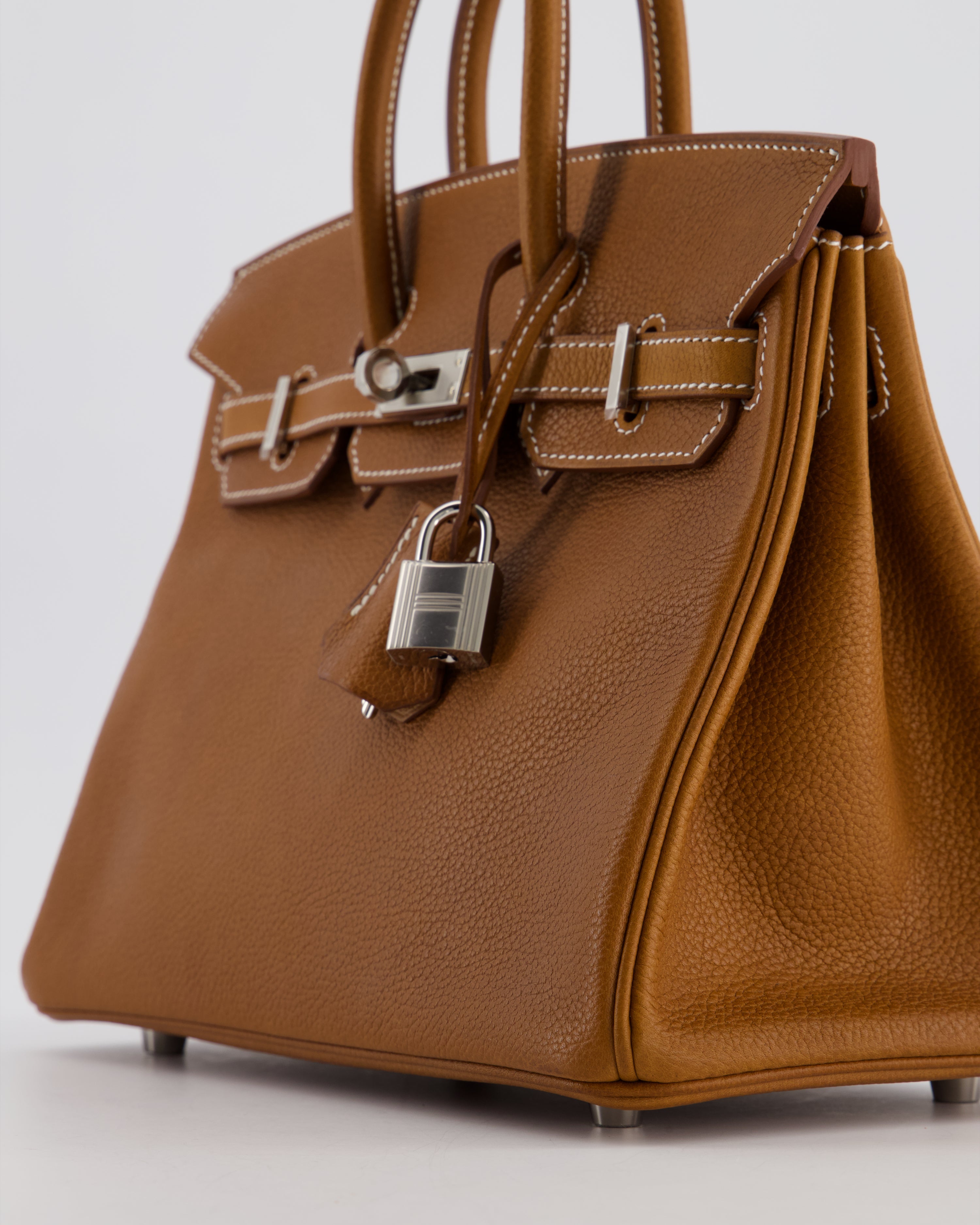 *RARE* Hermès Birkin 25 Retourne Bag in Fauve Barenia Faubourg Leather with Palladium Hardware