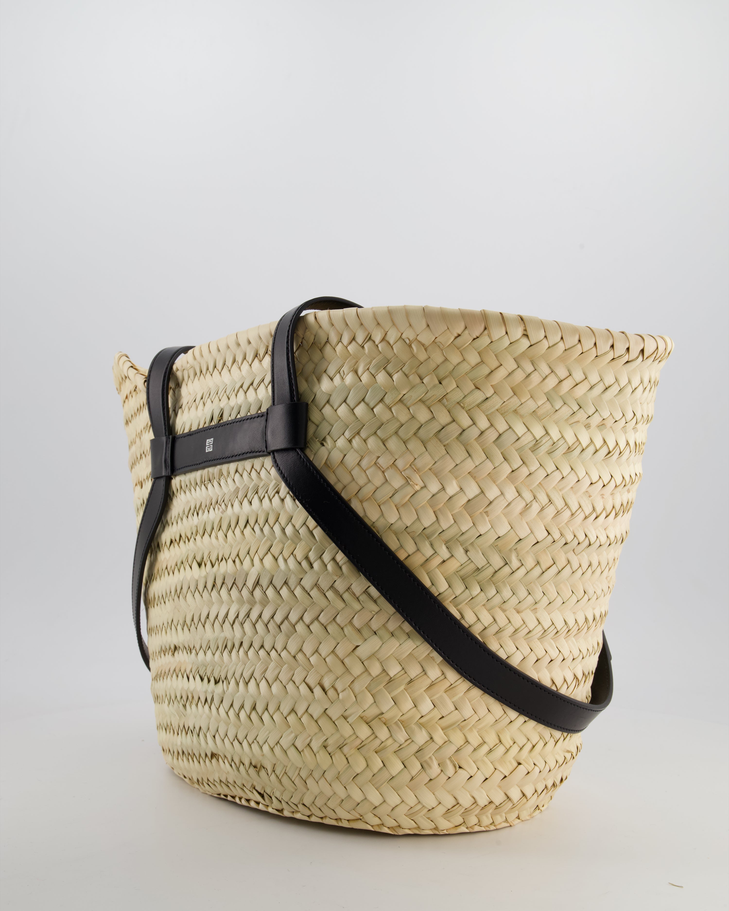 Givenchy Voyou Natural and Beige Straw Basket with Leather logo Bag