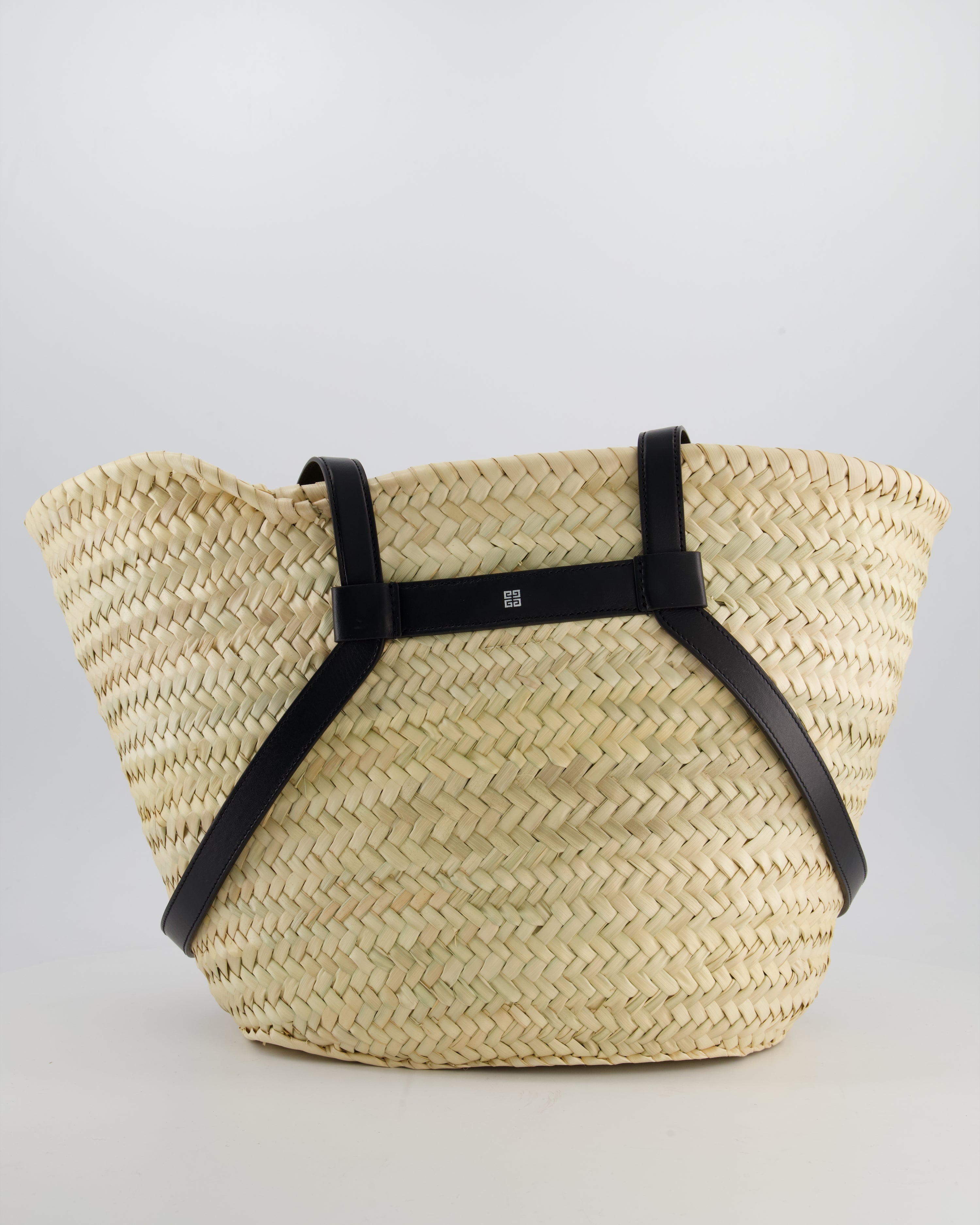 Givenchy Voyou Natural and Beige Straw Basket with Leather logo Bag