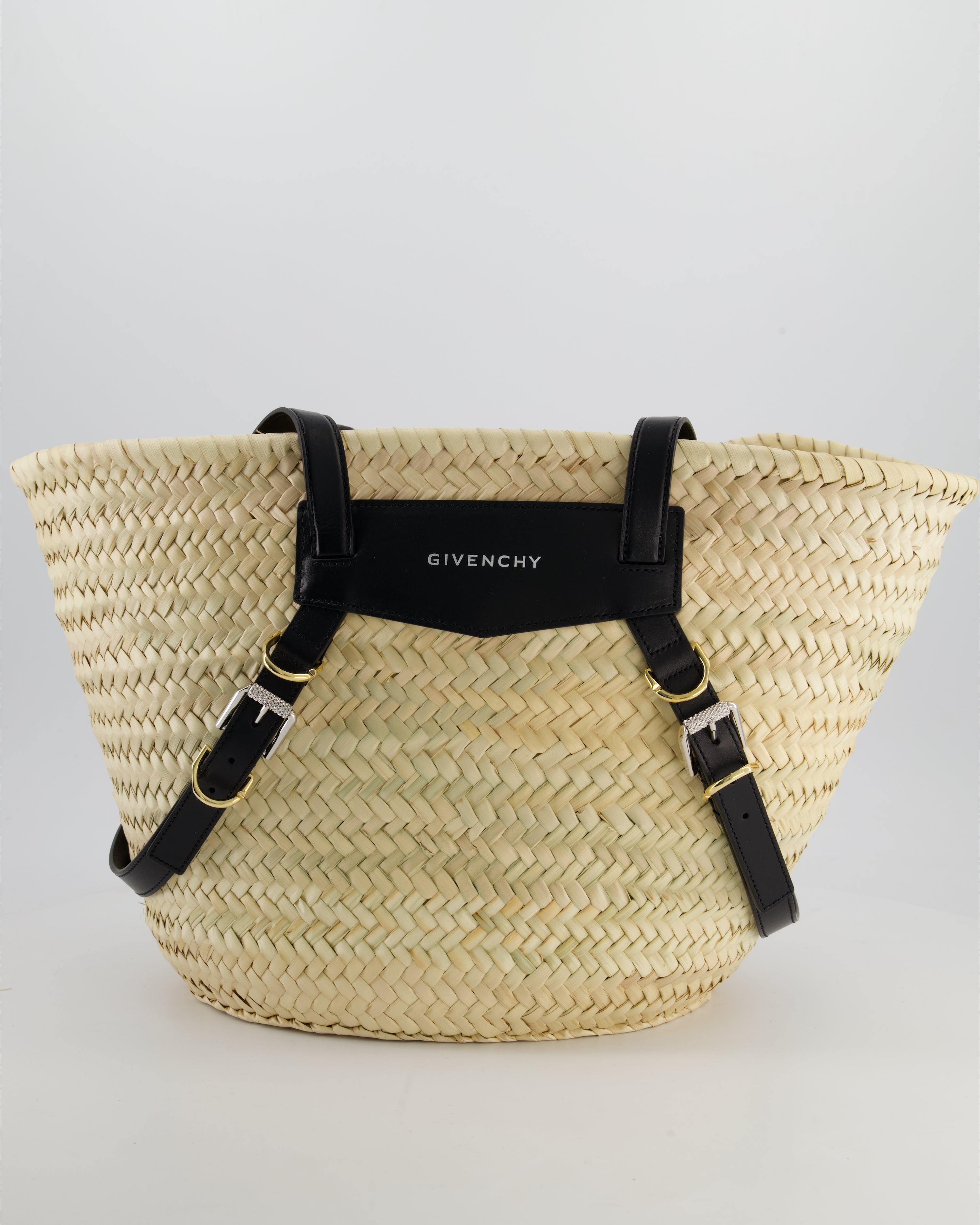 Givenchy Voyou Natural and Beige Straw Basket with Leather logo Bag