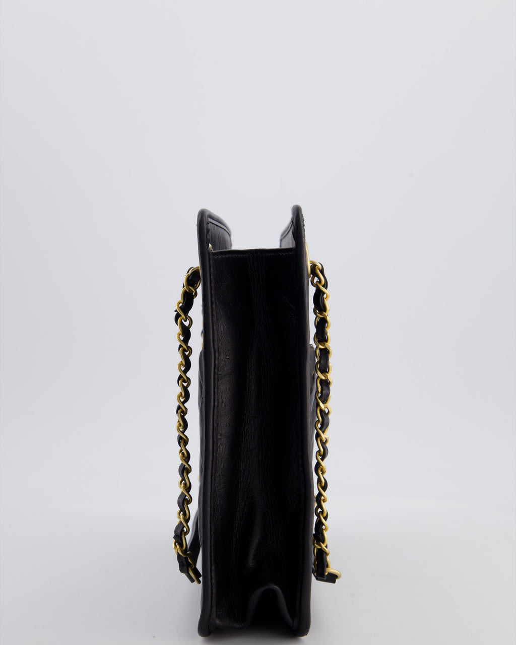 Chanel Black Aged Calfskin Quilted Small Graphic Catch Shopping Bag with Gold Hardware