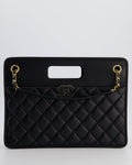 Chanel Black Aged Calfskin Quilted Small Graphic Catch Shopping Bag with Gold Hardware