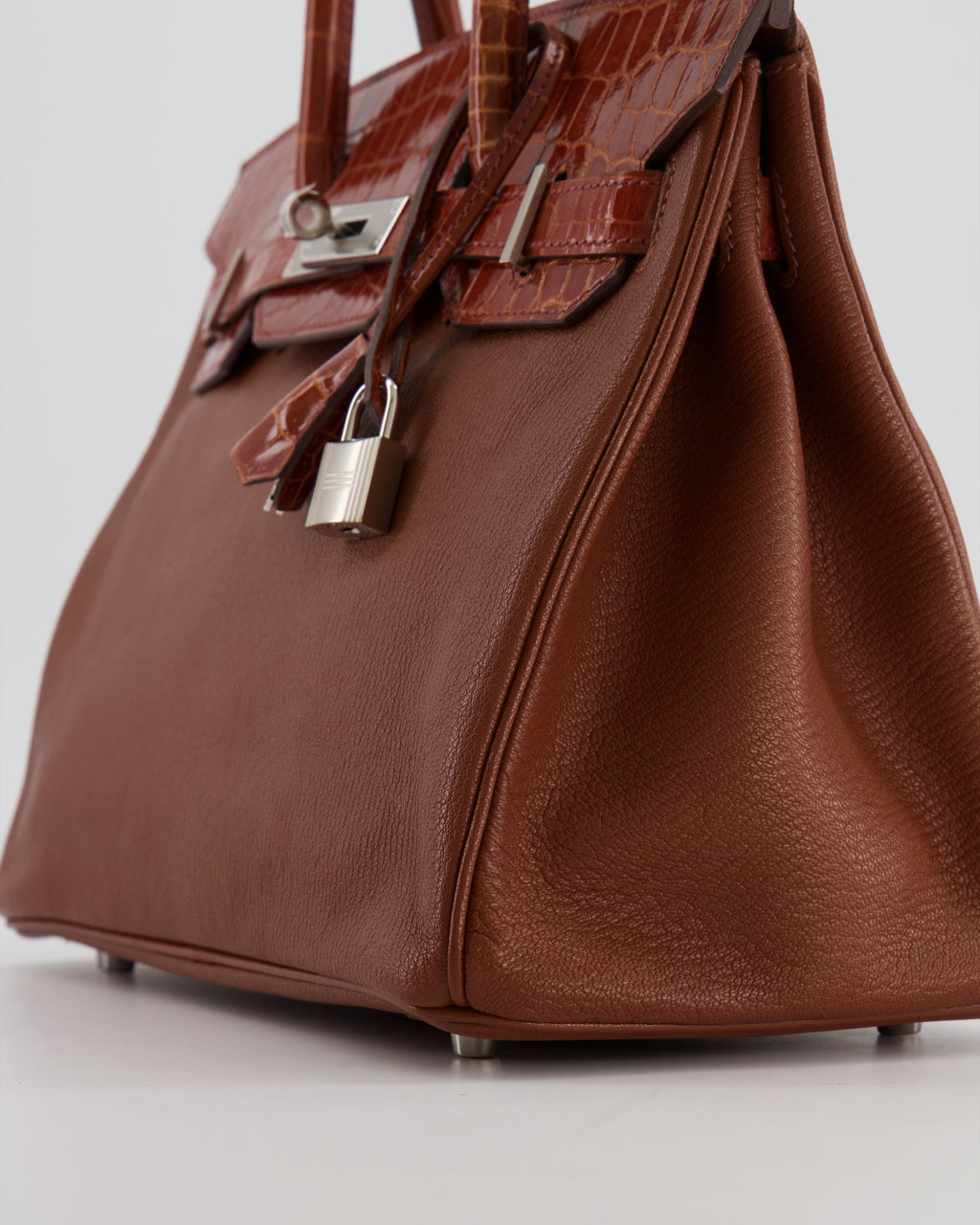 Hermès Birkin 30 Touch Bag in Noisette Chèvre Mysore and Etrusque Crocodile Niloticus Leather with Palladium Hardware
