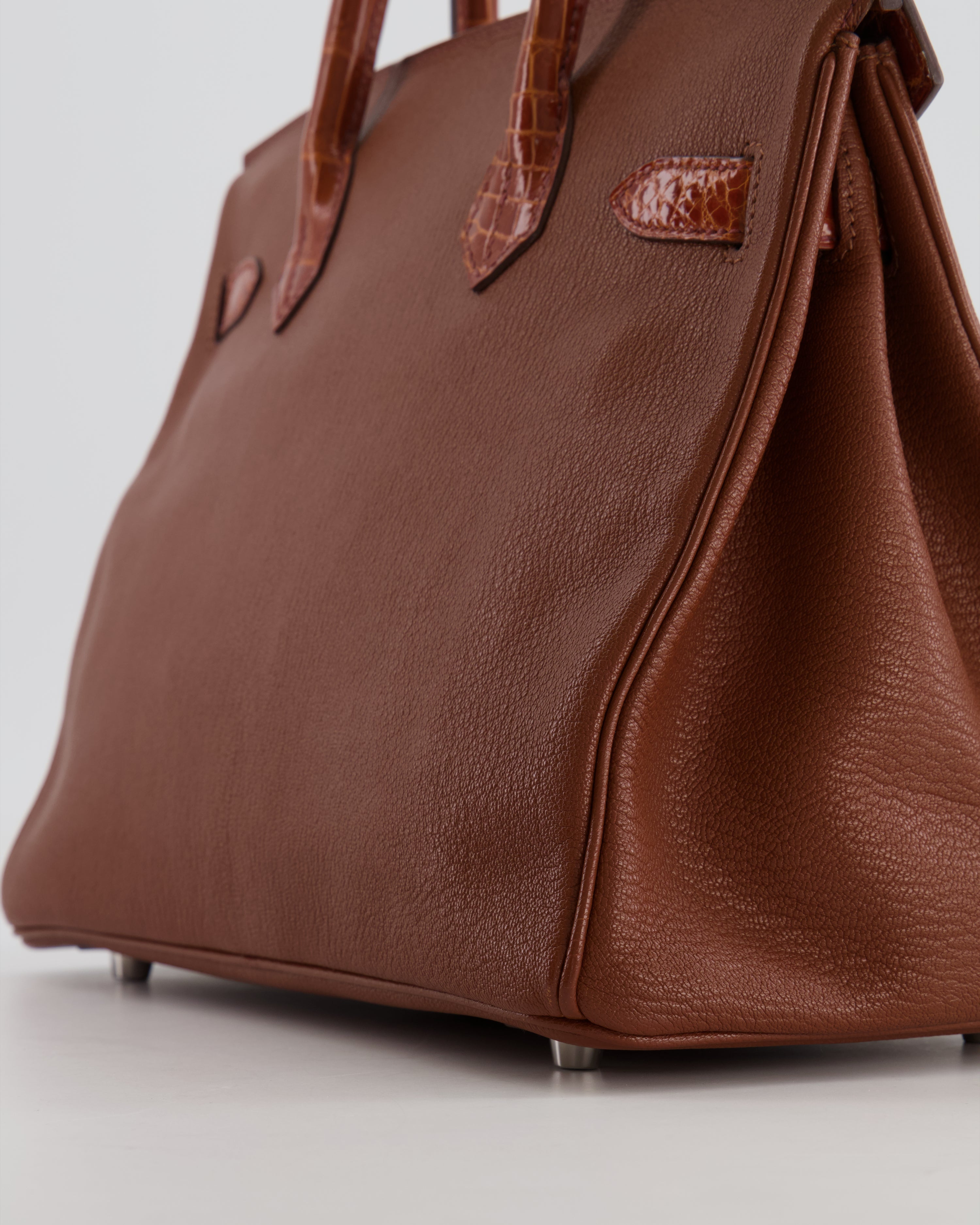 Hermès Birkin 30 Touch Bag in Noisette Chèvre Mysore and Etrusque Crocodile Niloticus Leather with Palladium Hardware