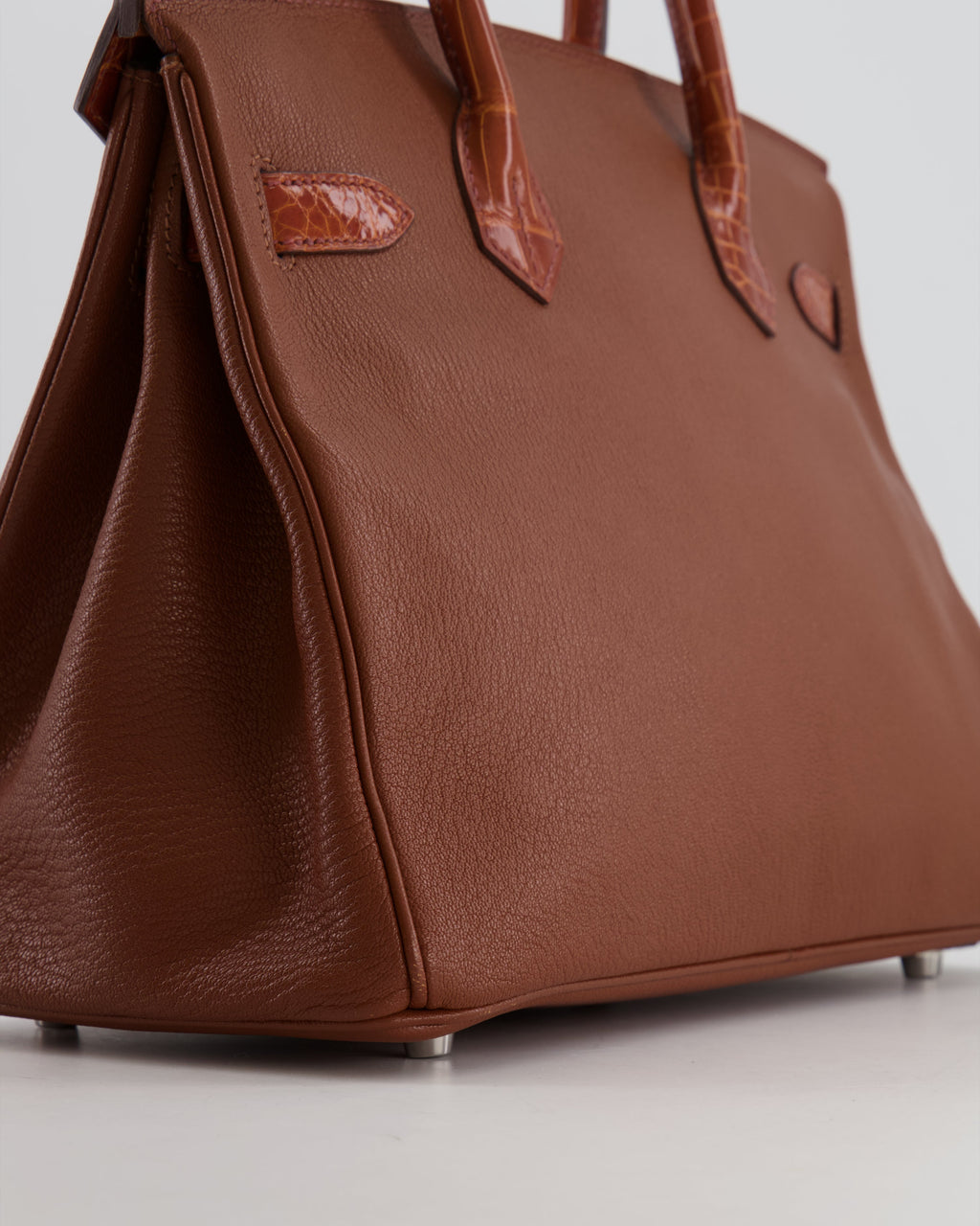 Hermès Birkin 30 Touch Bag in Noisette Chèvre Mysore and Etrusque Crocodile Niloticus Leather with Palladium Hardware