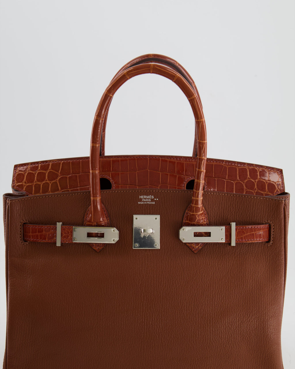 Hermès Birkin 30 Touch Bag in Noisette Chèvre Mysore and Etrusque Crocodile Niloticus Leather with Palladium Hardware