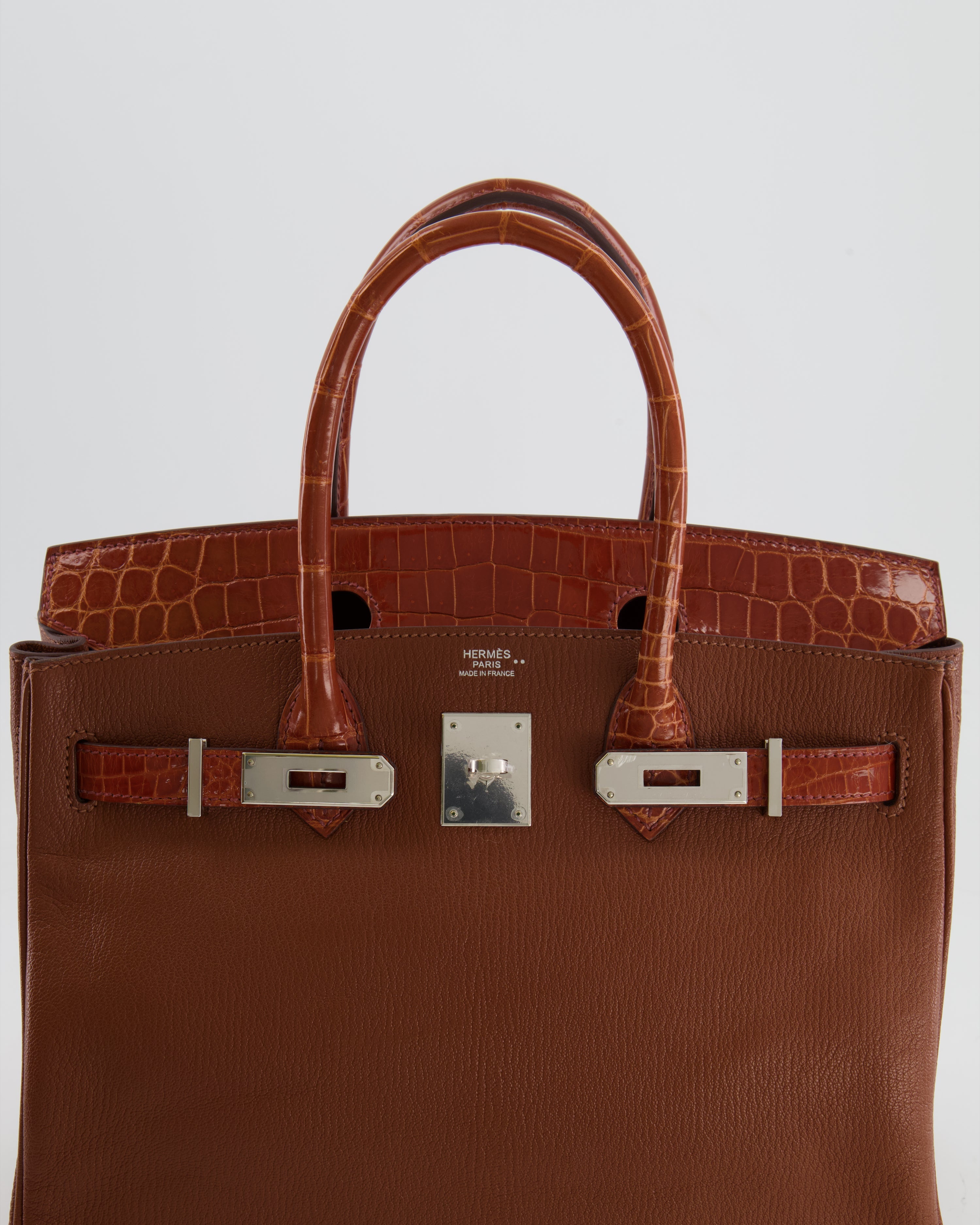 Hermès Birkin 30 Touch Bag in Noisette Chèvre Mysore and Etrusque Crocodile Niloticus Leather with Palladium Hardware