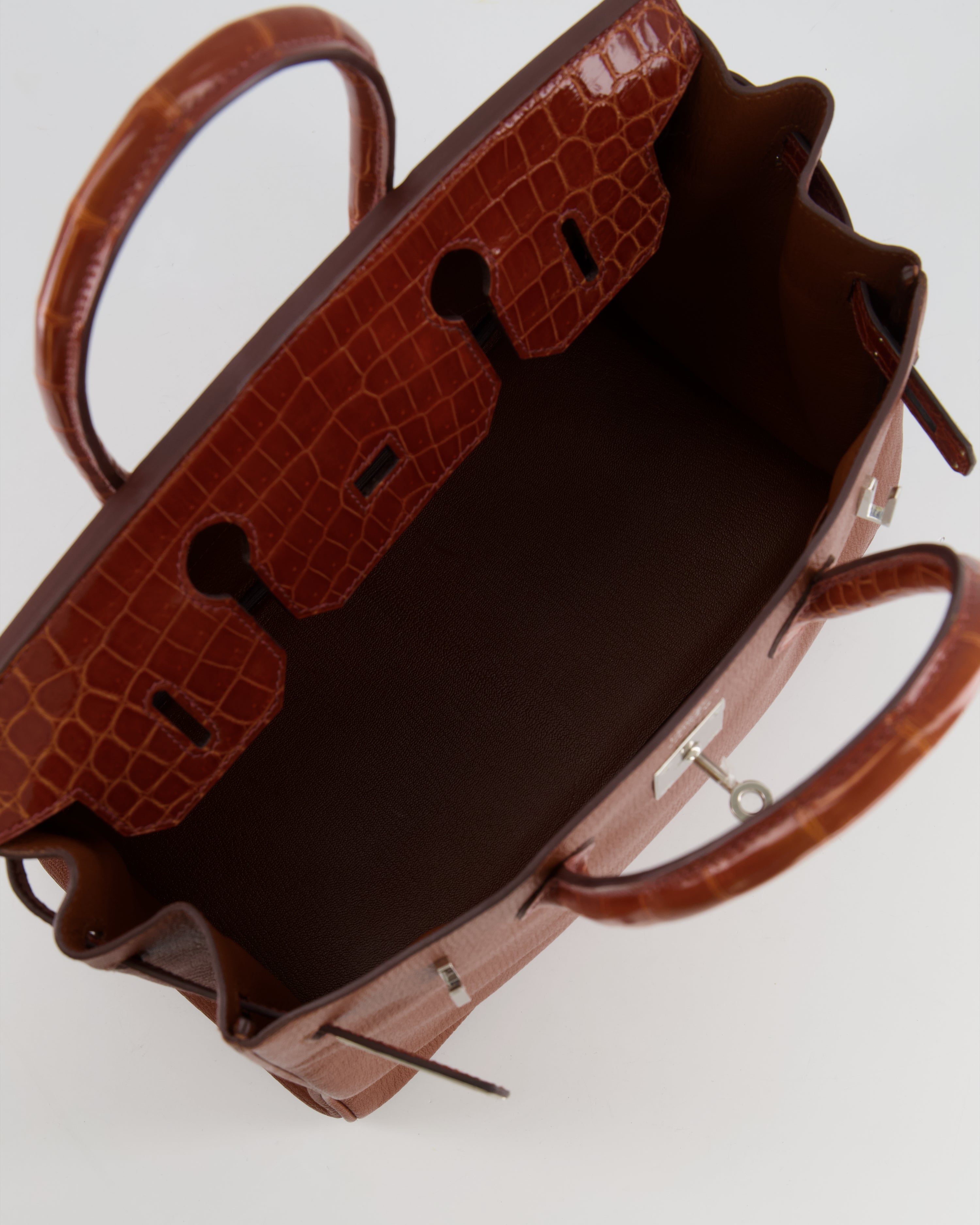 Hermès Birkin 30 Touch Bag in Noisette Chèvre Mysore and Etrusque Crocodile Niloticus Leather with Palladium Hardware
