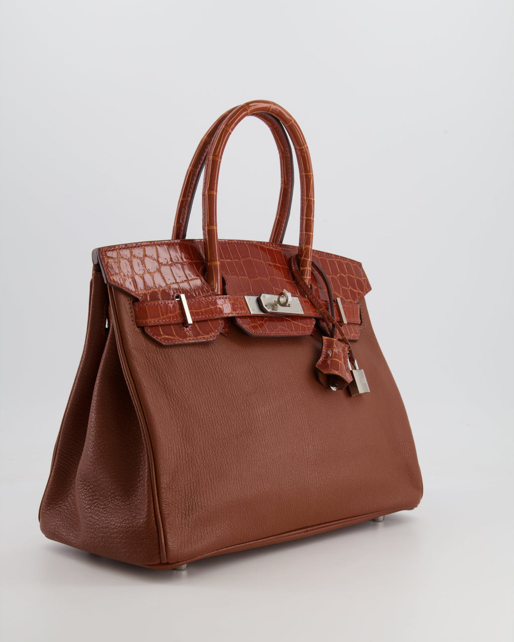 Hermès Birkin 30 Touch Bag in Noisette Chèvre Mysore and Etrusque Crocodile Niloticus Leather with Palladium Hardware