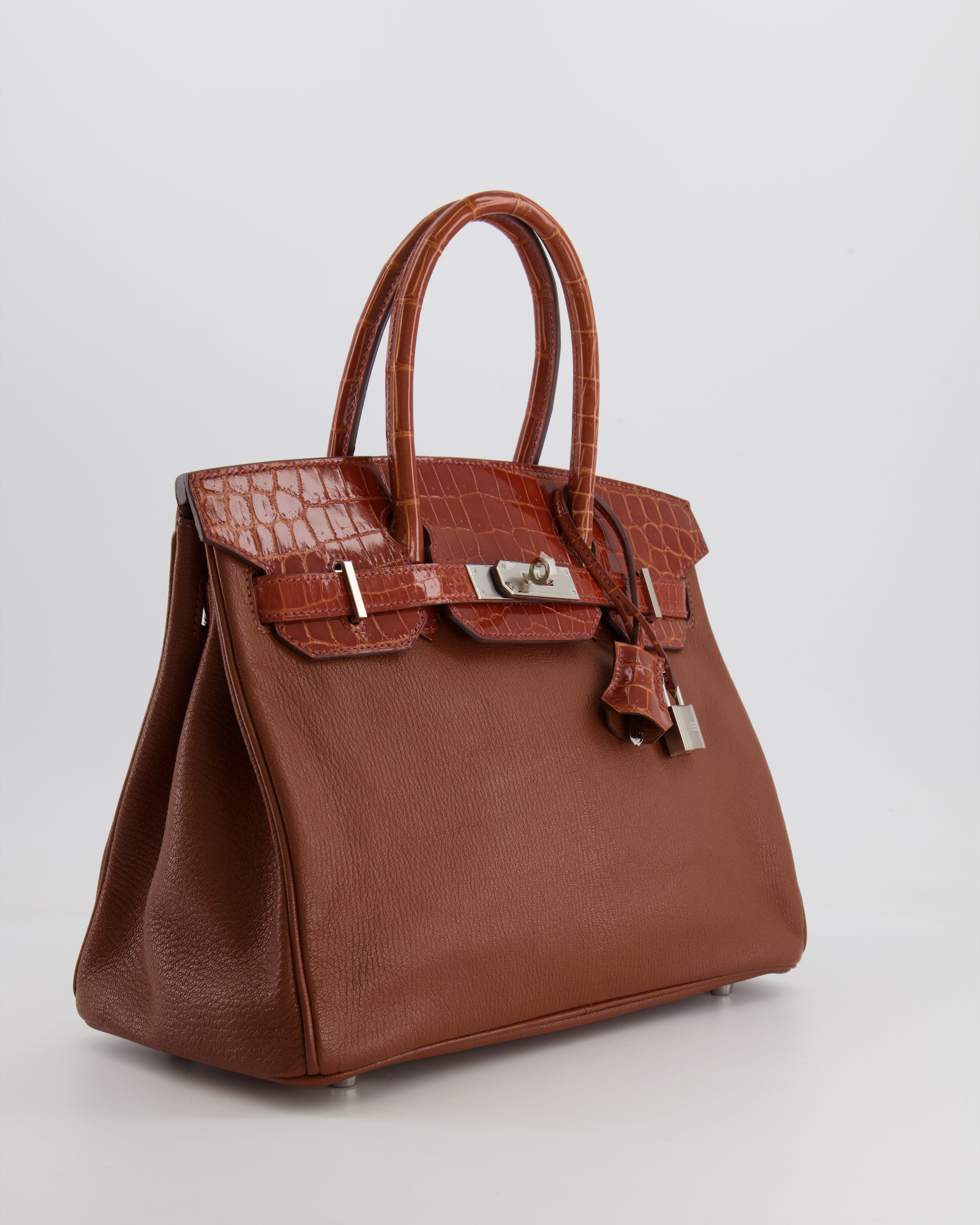 Hermès Birkin 30 Touch Bag in Noisette Chèvre Mysore and Etrusque Crocodile Niloticus Leather with Palladium Hardware