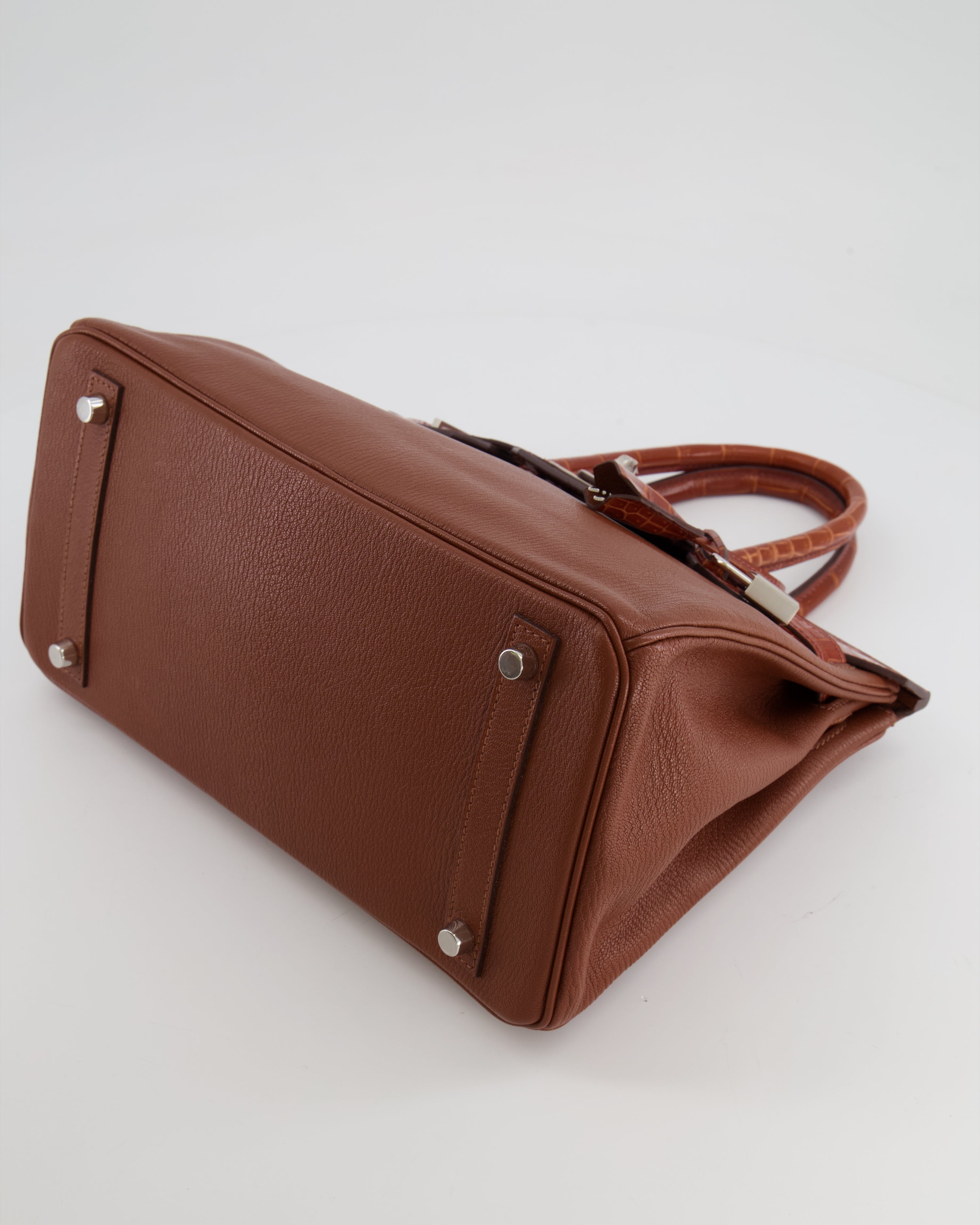 Hermès Birkin 30 Touch Bag in Noisette Chèvre Mysore and Etrusque Crocodile Niloticus Leather with Palladium Hardware