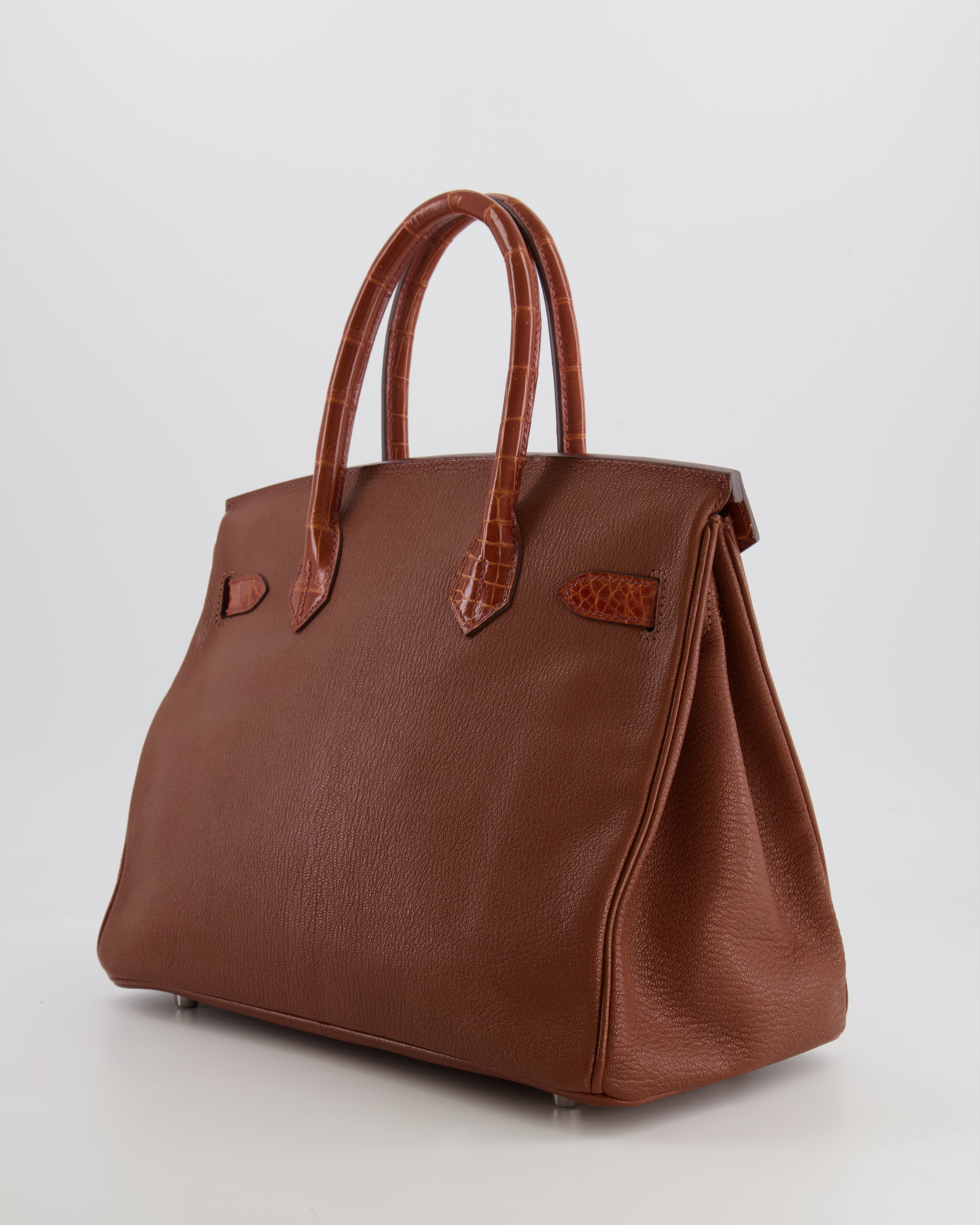Hermès Birkin 30 Touch Bag in Noisette Chèvre Mysore and Etrusque Crocodile Niloticus Leather with Palladium Hardware
