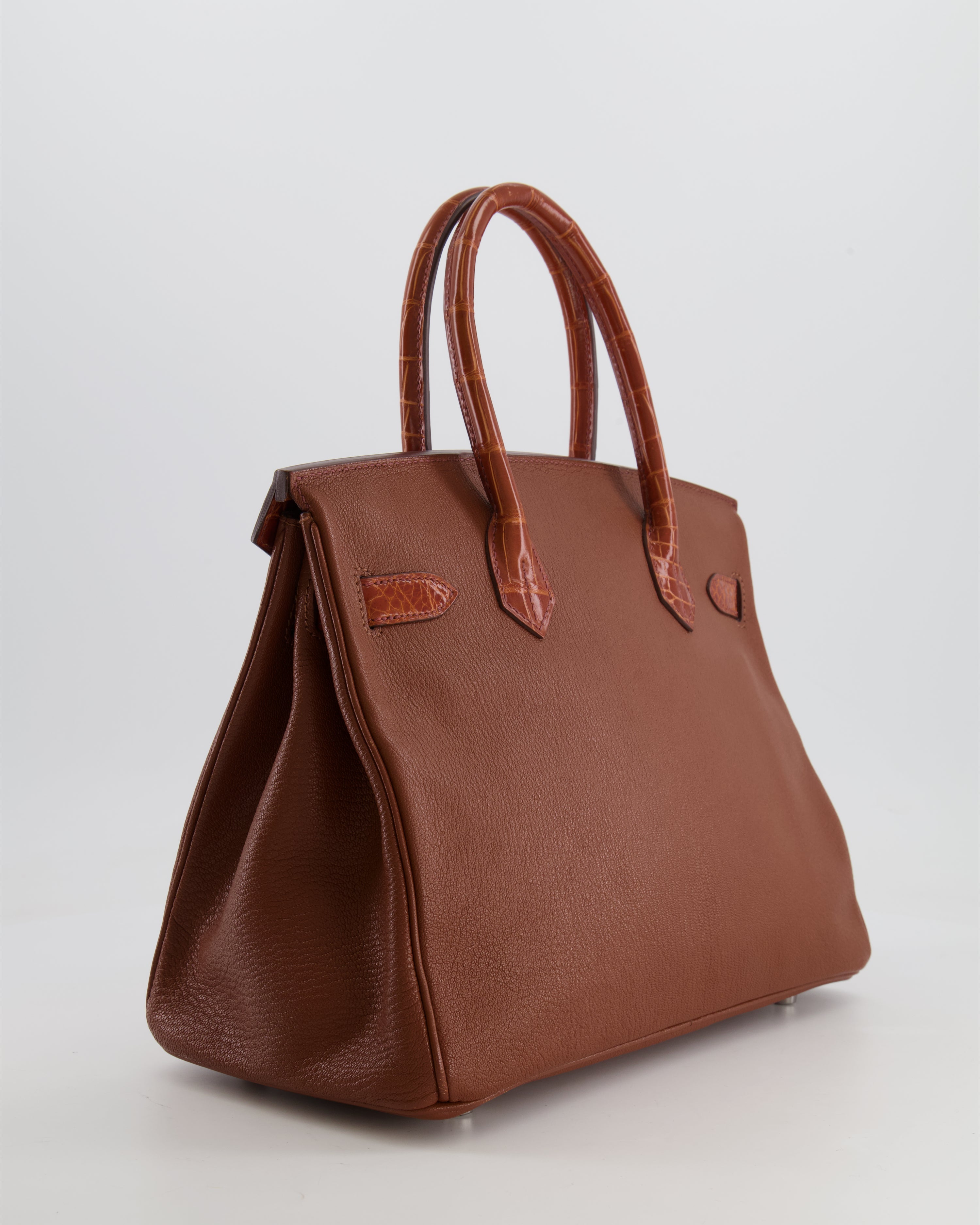 Hermès Birkin 30 Touch Bag in Noisette Chèvre Mysore and Etrusque Crocodile Niloticus Leather with Palladium Hardware